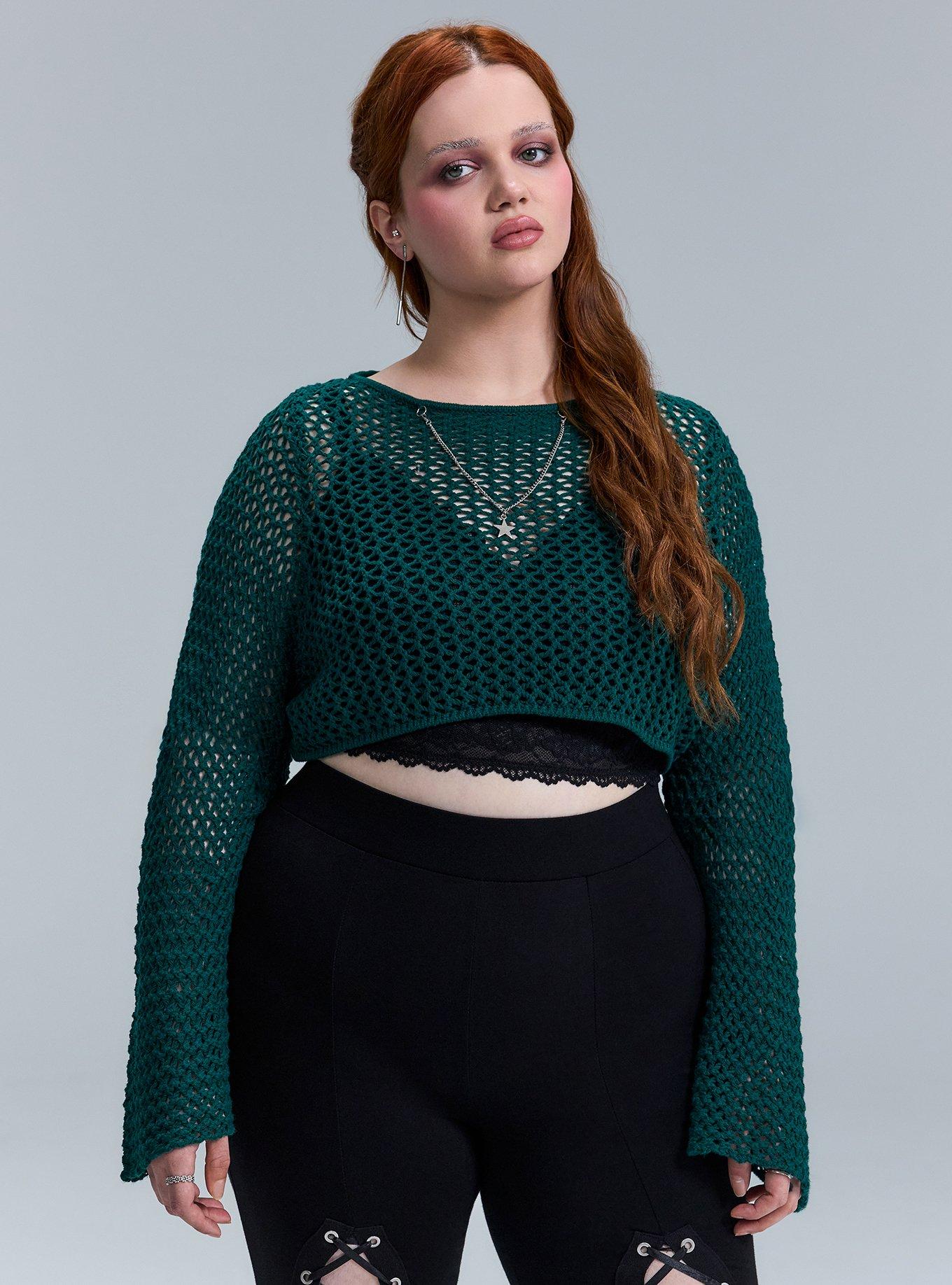 Nightfall Chain Bell Sleeve Crop Sweater, BOTANICAL GARDEN, hi-res