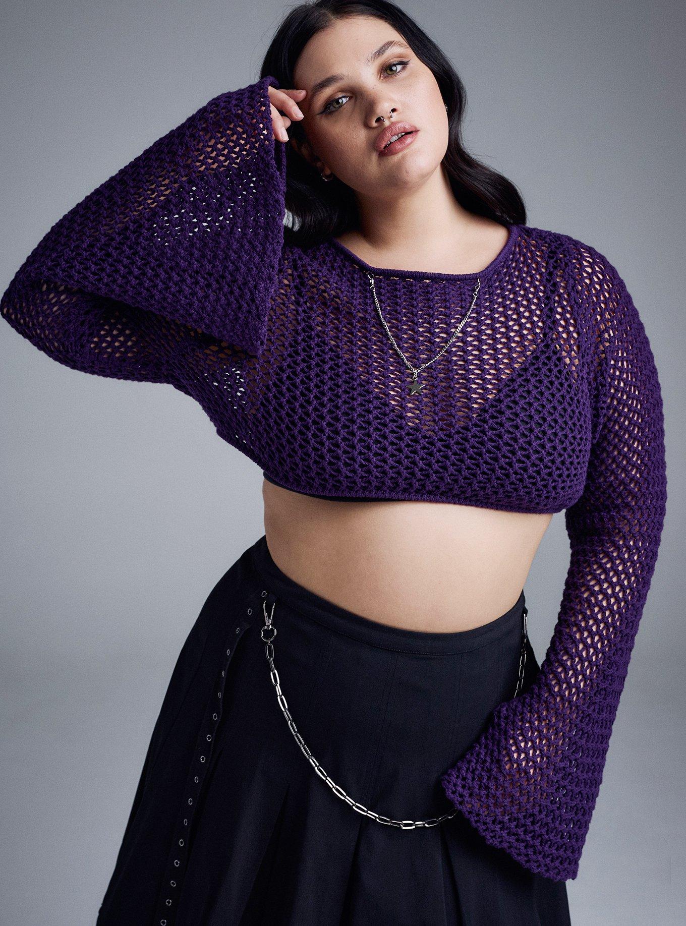 Nightfall Chain Bell Sleeve Crop Sweater, BLACKBERRY CORDIAL, alternate