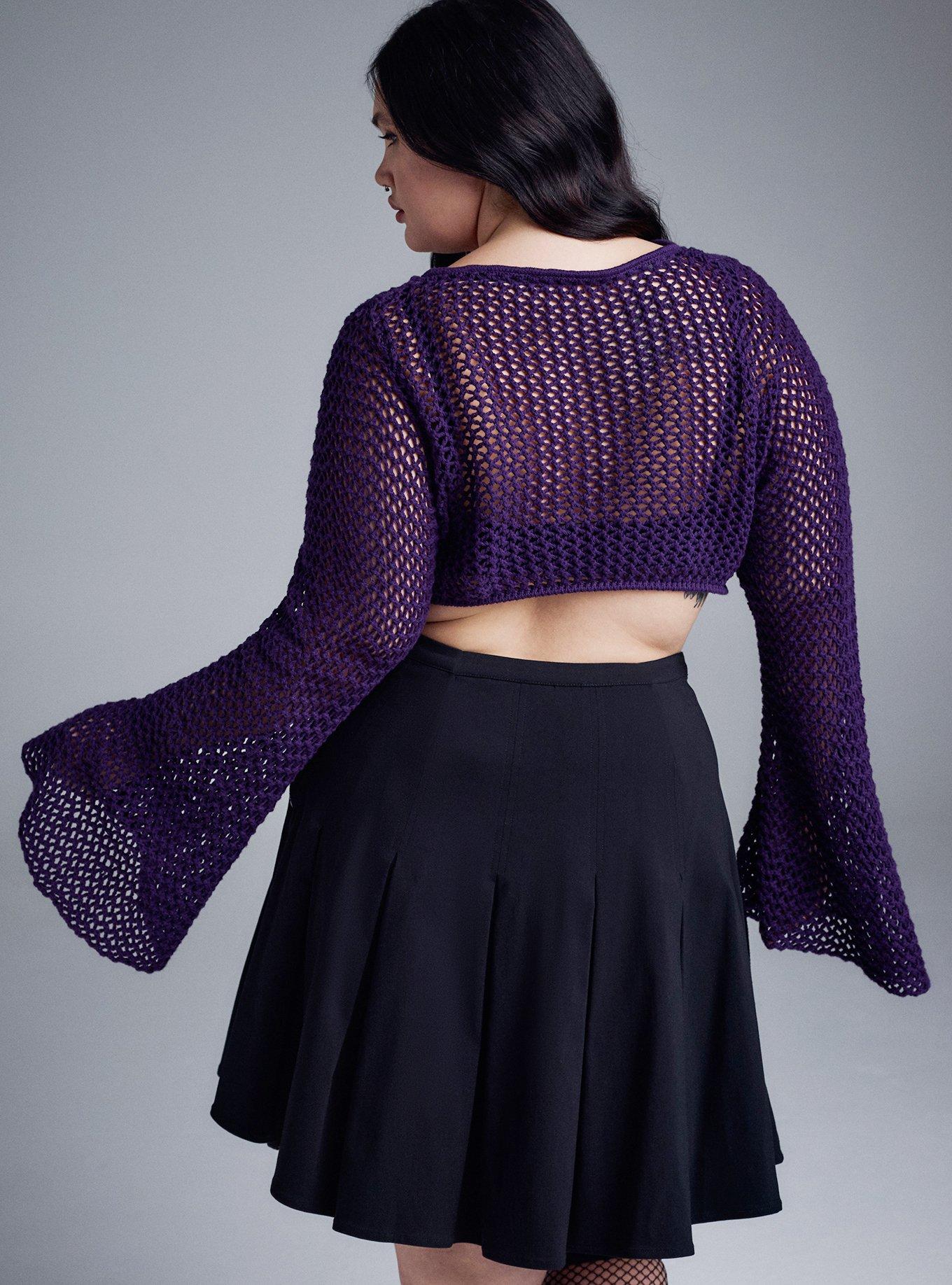 Plus Size - Nightfall Chain Bell Sleeve Crop Sweater - Torrid
