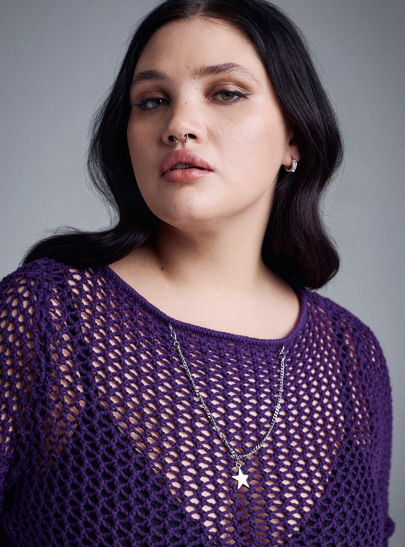 Nightfall Chain Bell Sleeve Crop Sweater, BLACKBERRY CORDIAL, alternate