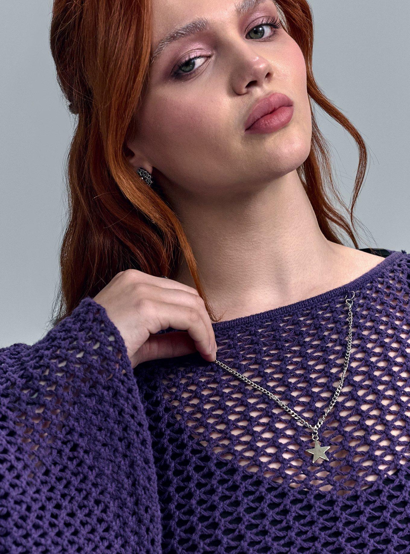 Nightfall Chain Bell Sleeve Crop Sweater, GOTHIC GRAPE, alternate