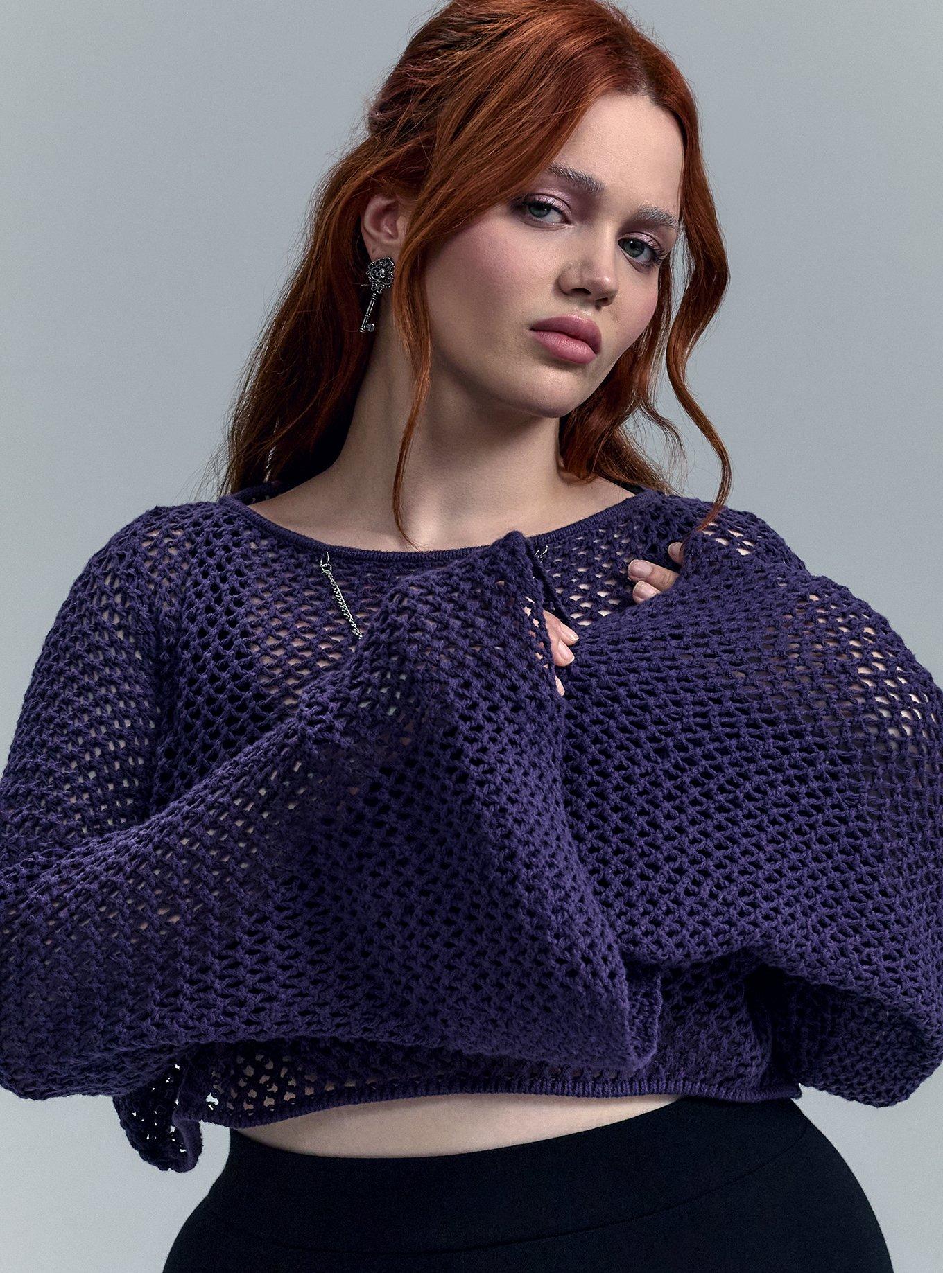 Nightfall Chain Bell Sleeve Crop Sweater, GOTHIC GRAPE, alternate