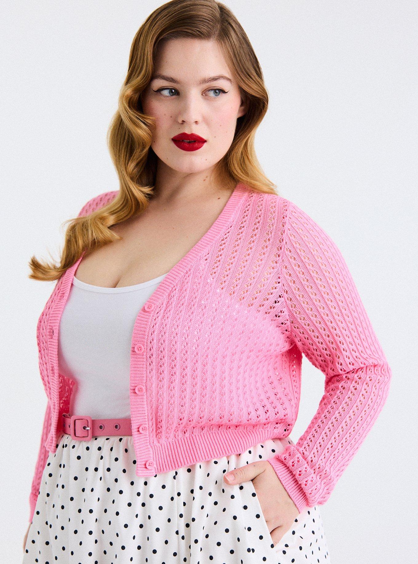 Retro Chic Cropped Cardigan, SACHET PINK, hi-res