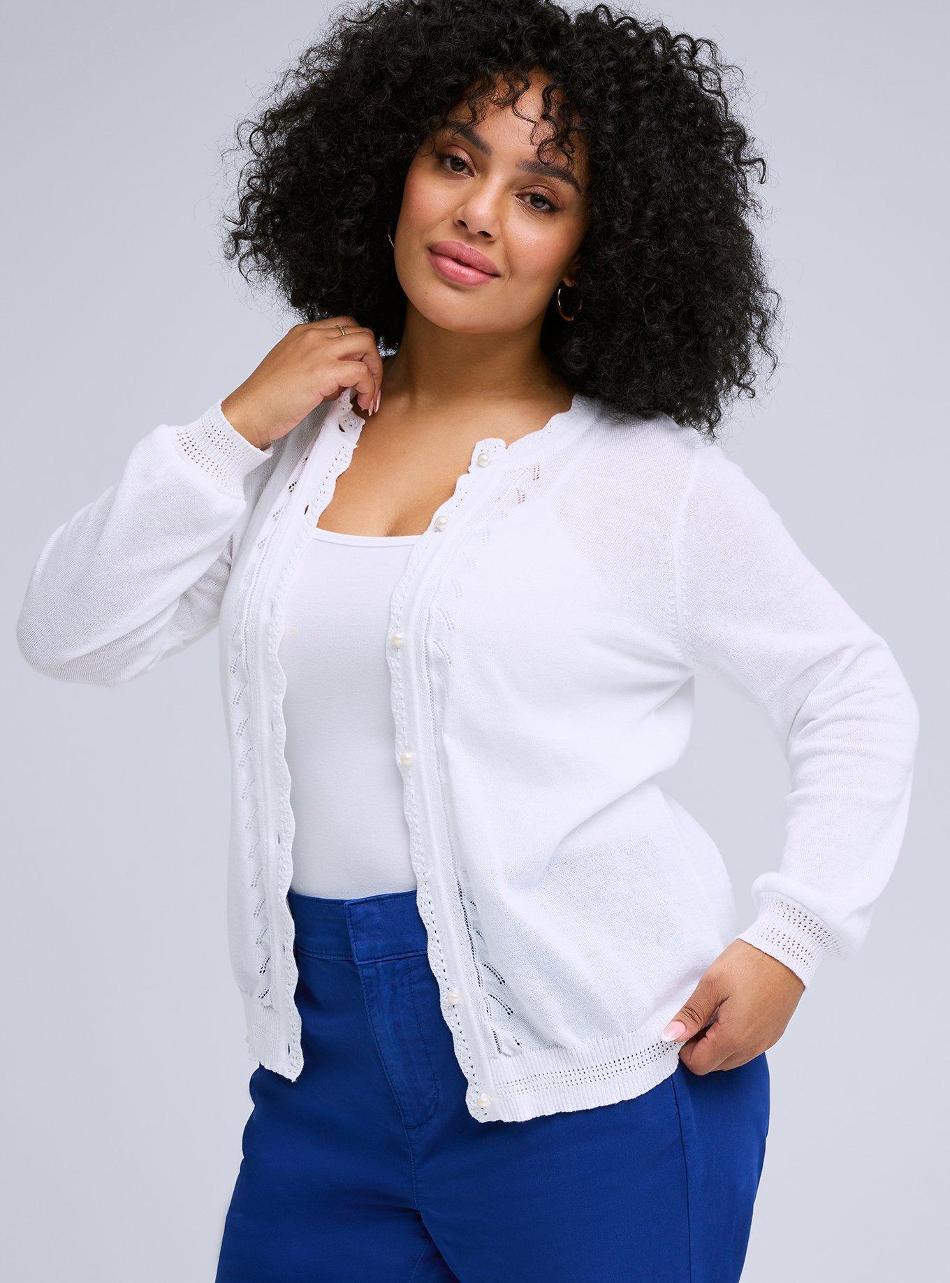 Belle Isle Scallop Detail Cardigan, BRIGHT WHITE, alternate