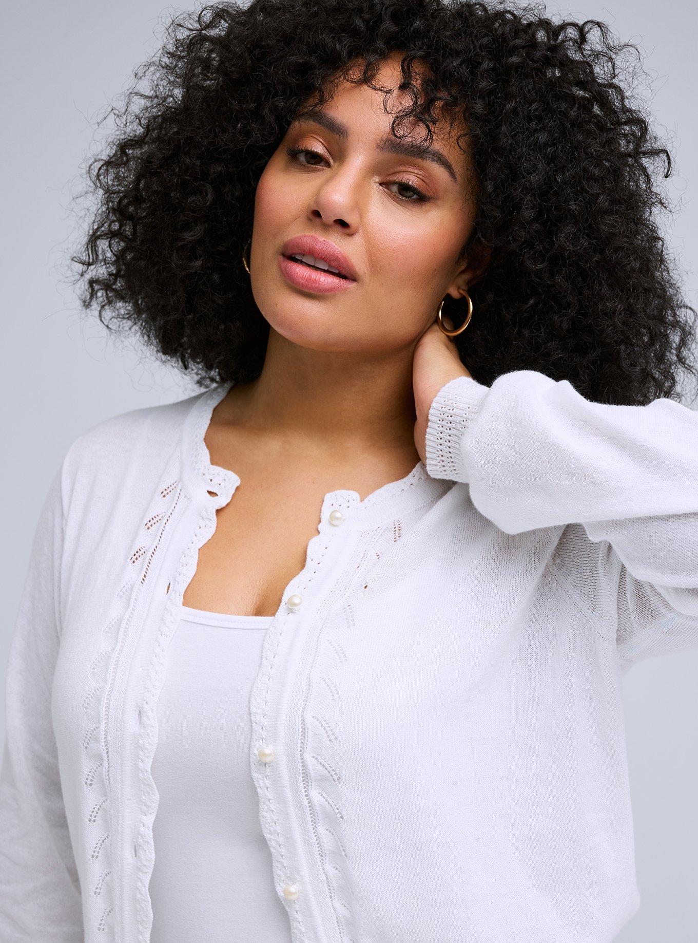 Belle Isle Scallop Detail Cardigan, BRIGHT WHITE, alternate