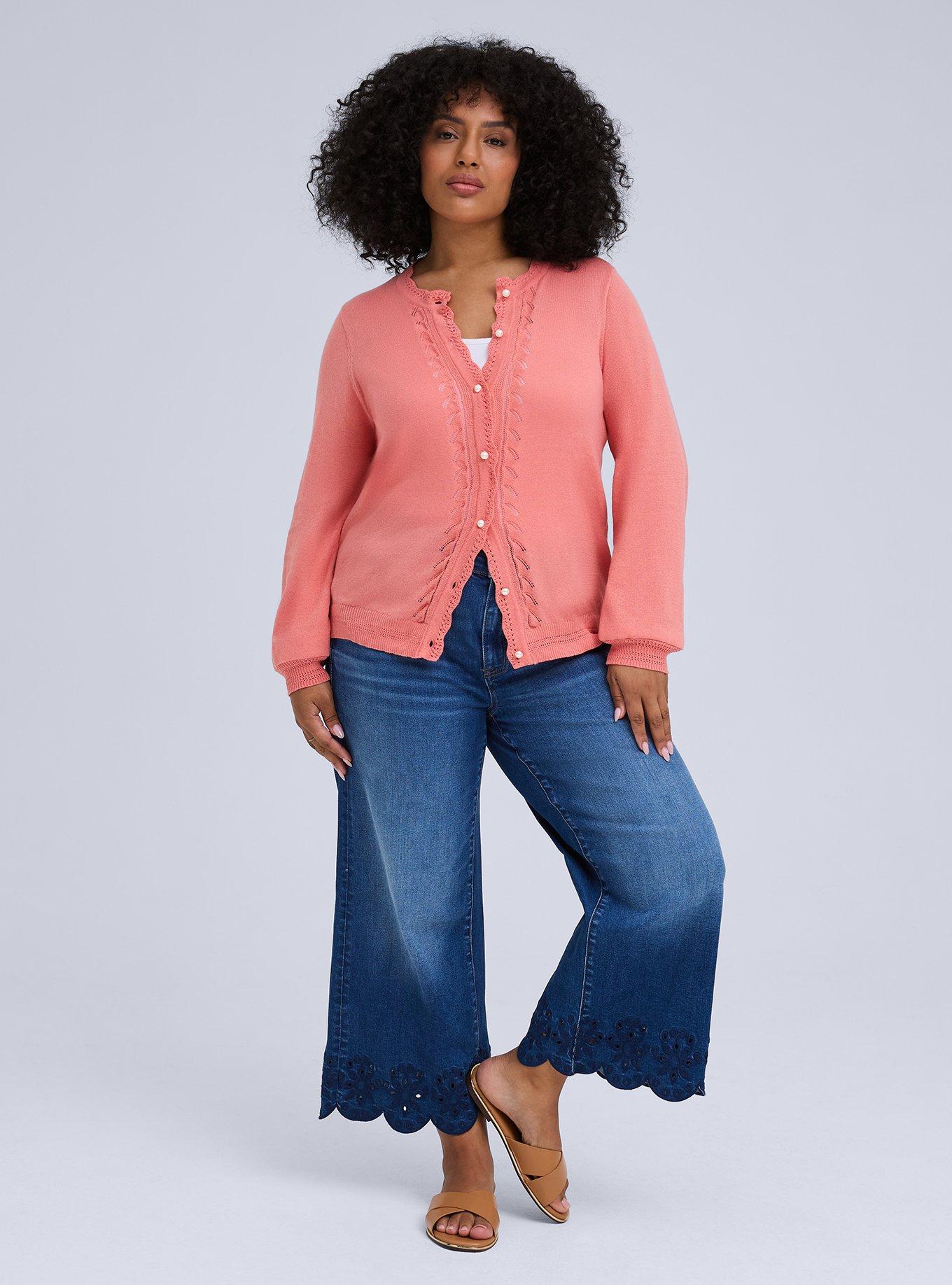 Belle Isle Scallop Detail Cardigan, LANTANA, alternate
