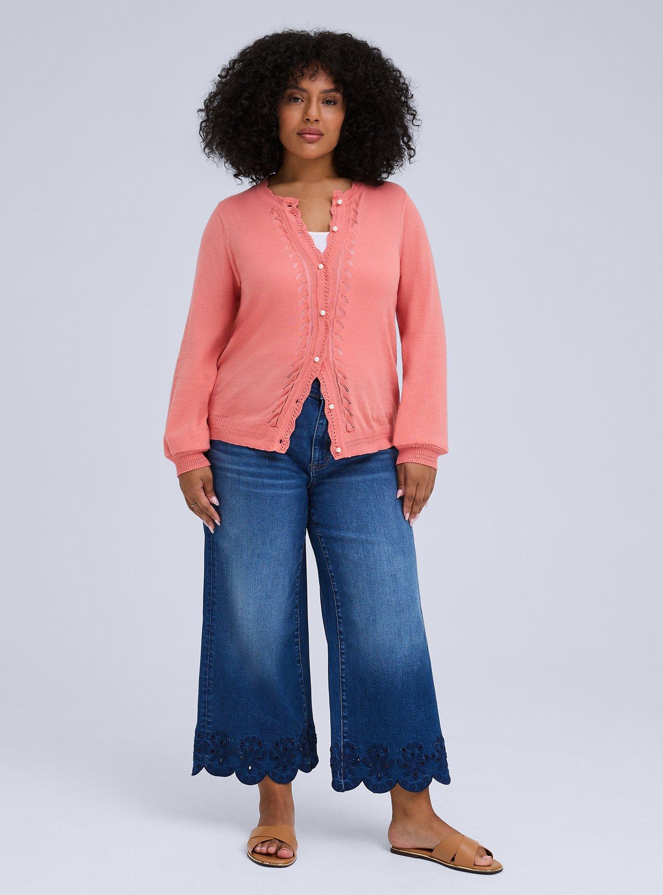 Belle Isle Scallop Detail Cardigan, LANTANA, hi-res