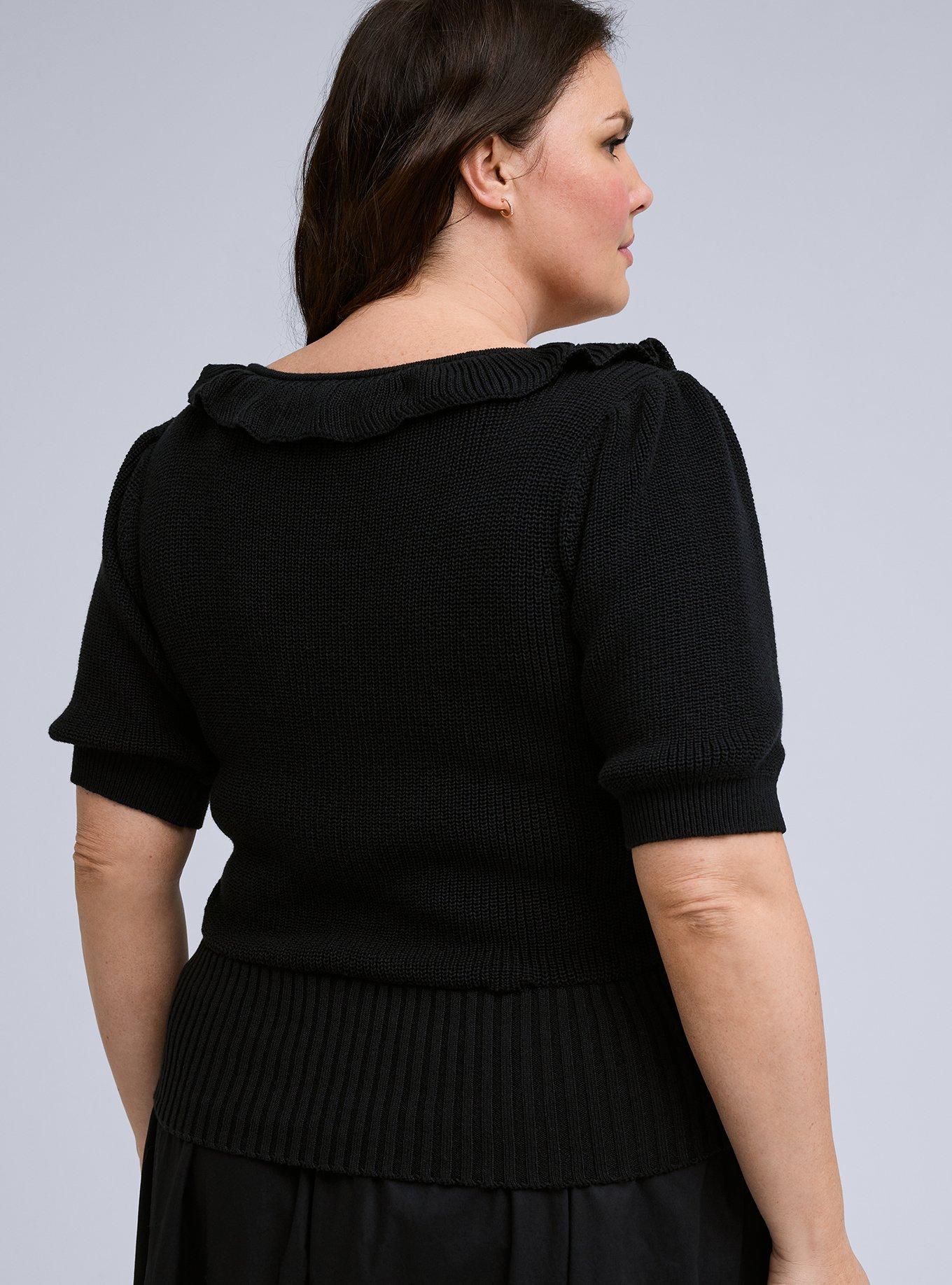 Belle Isle Ruffle Neck Sweater, DEEP BLACK, alternate