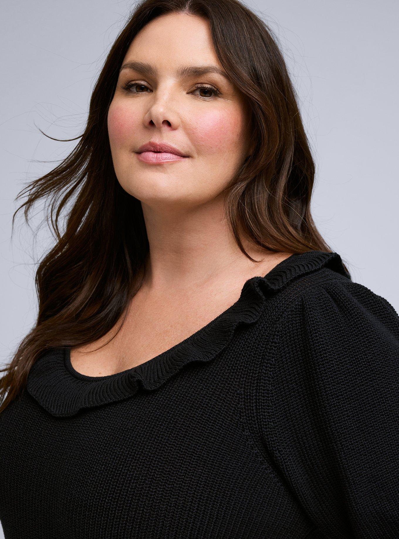 Belle Isle Ruffle Neck Sweater, DEEP BLACK, alternate