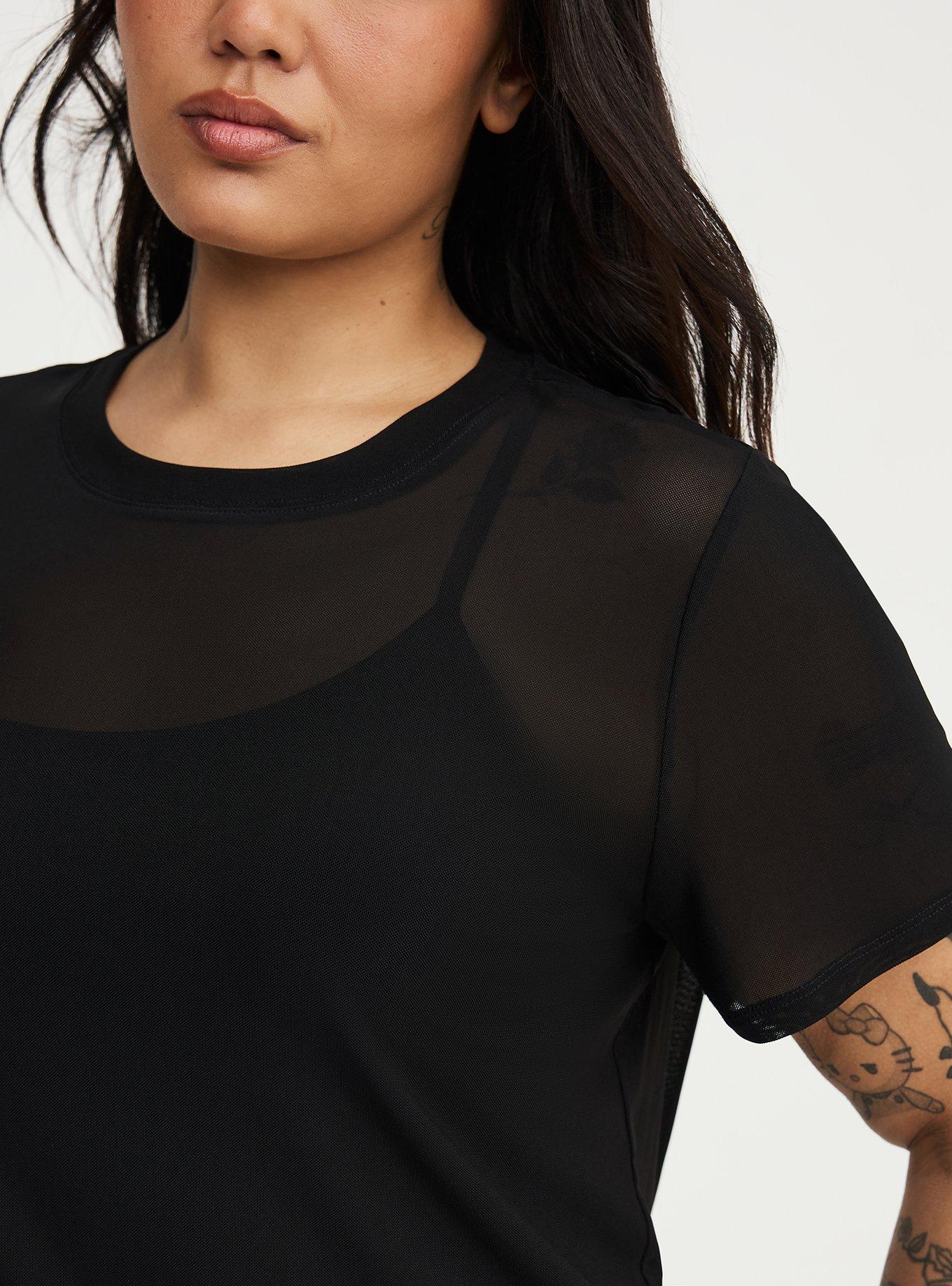 Mesh Layering Tee, DEEP BLACK, alternate