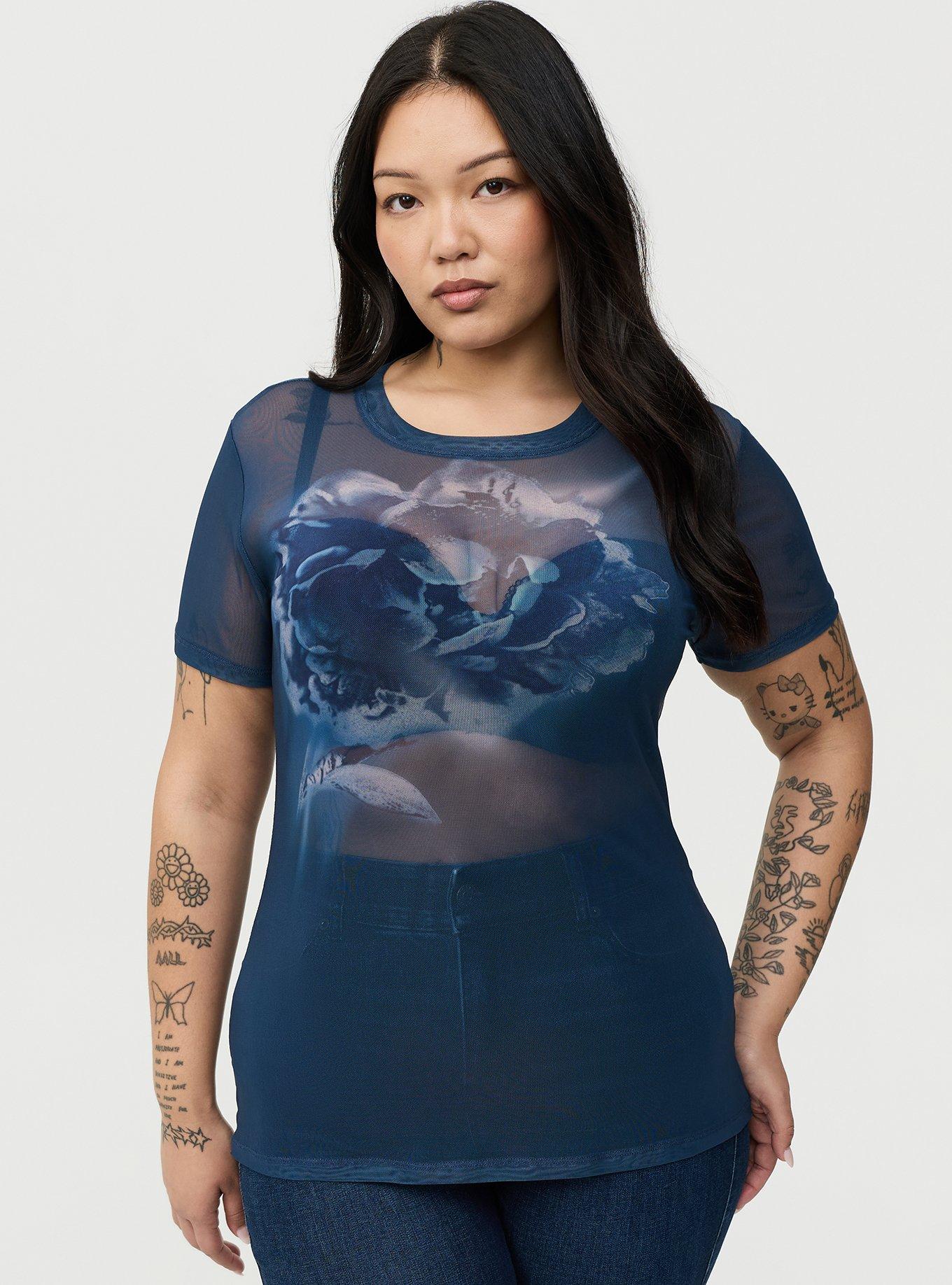 Mesh Layering Tee, PEACOAT, hi-res