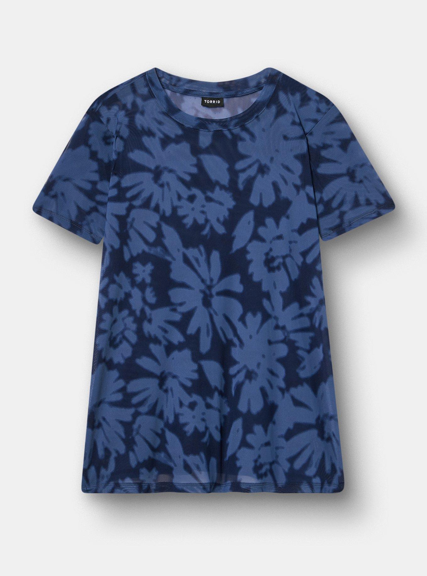Mesh Layering Tee, AVERY DAISIES FLORAL BLUE, hi-res