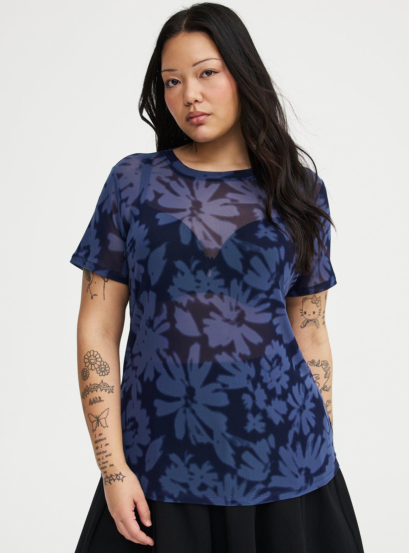 Mesh Layering Tee, AVERY DAISIES FLORAL BLUE, hi-res