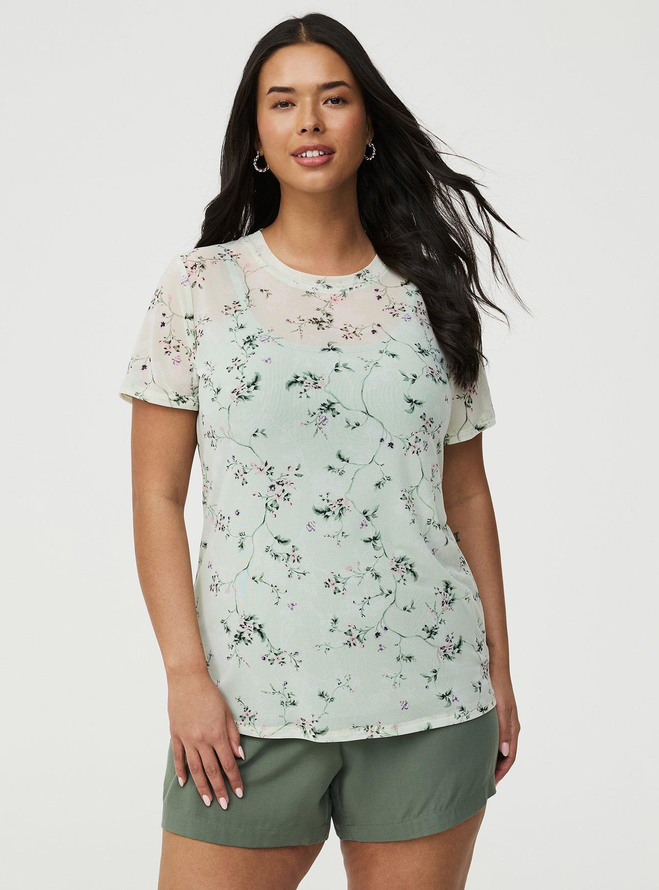 Mesh Layering Tee, CRAWLING FLORAL MINT, hi-res