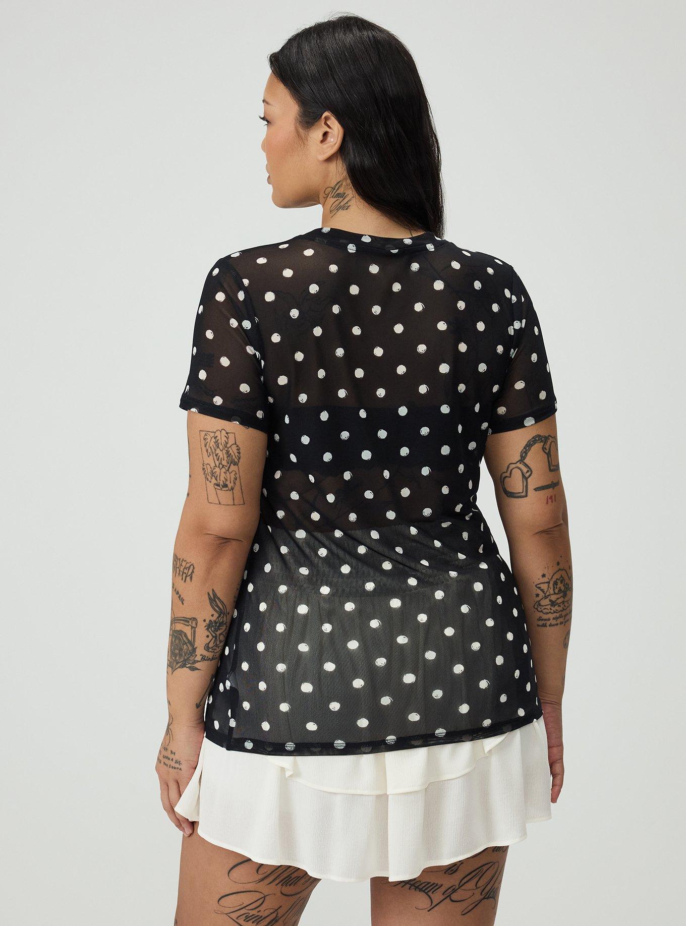 Plus Size Mesh Layering Tee, SCRIBBLE DOT BLACK, alternate