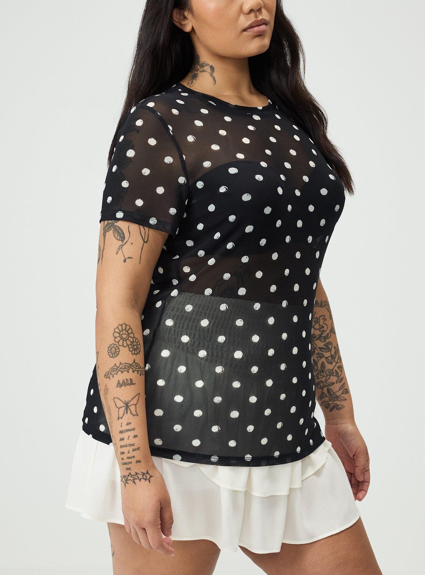 Plus Size Mesh Layering Tee, SCRIBBLE DOT BLACK, alternate