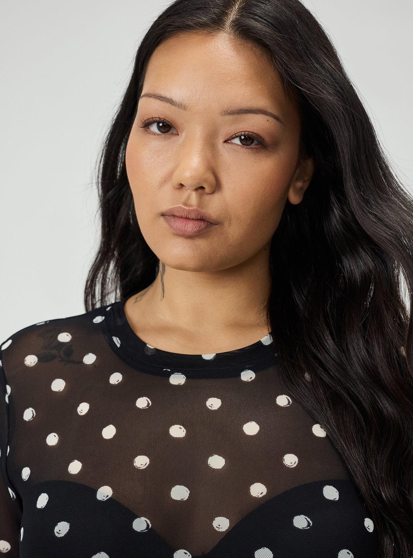 Plus Size Mesh Layering Tee, SCRIBBLE DOT BLACK, alternate