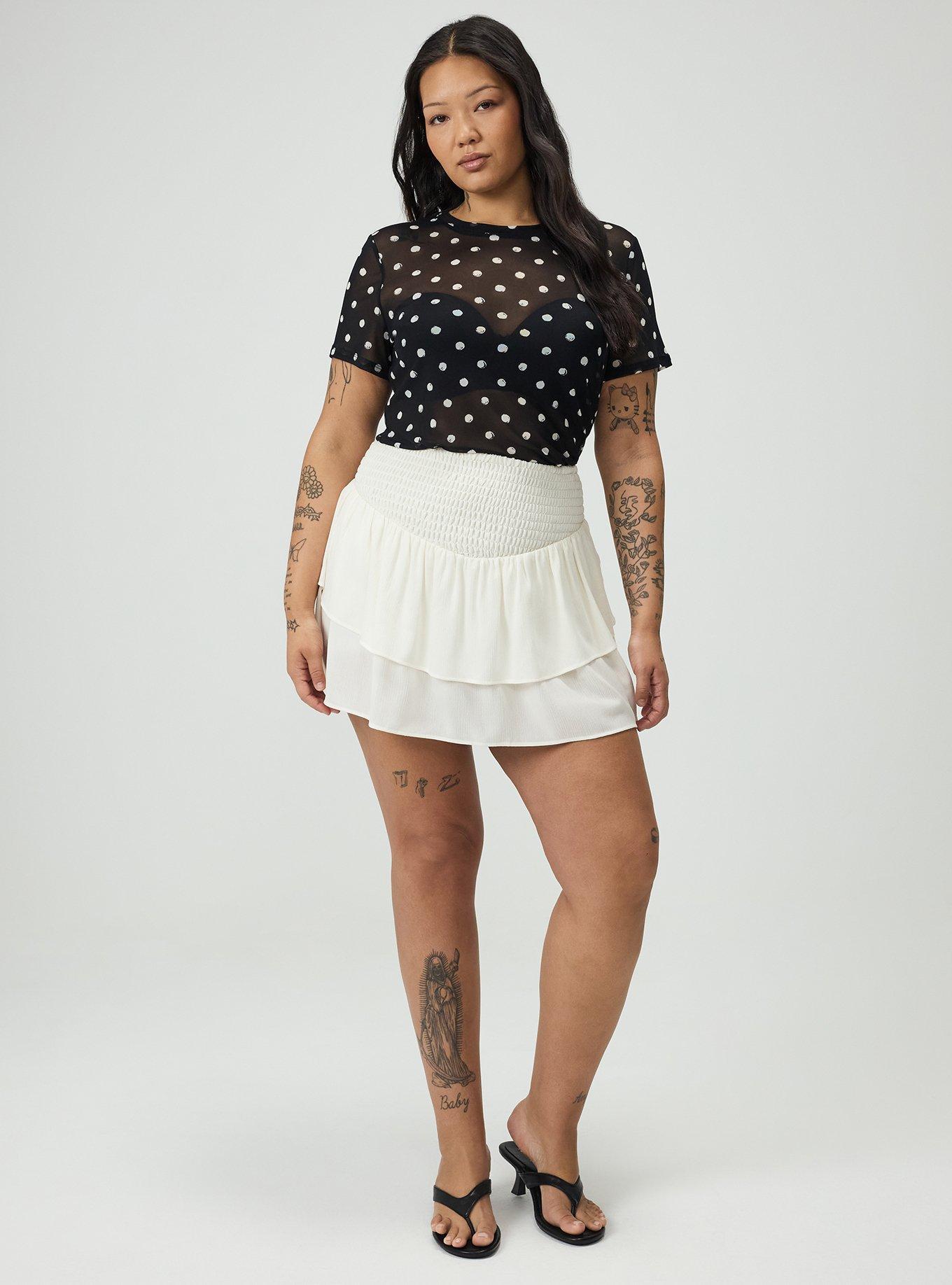 Plus Size Mesh Layering Tee, SCRIBBLE DOT BLACK, alternate