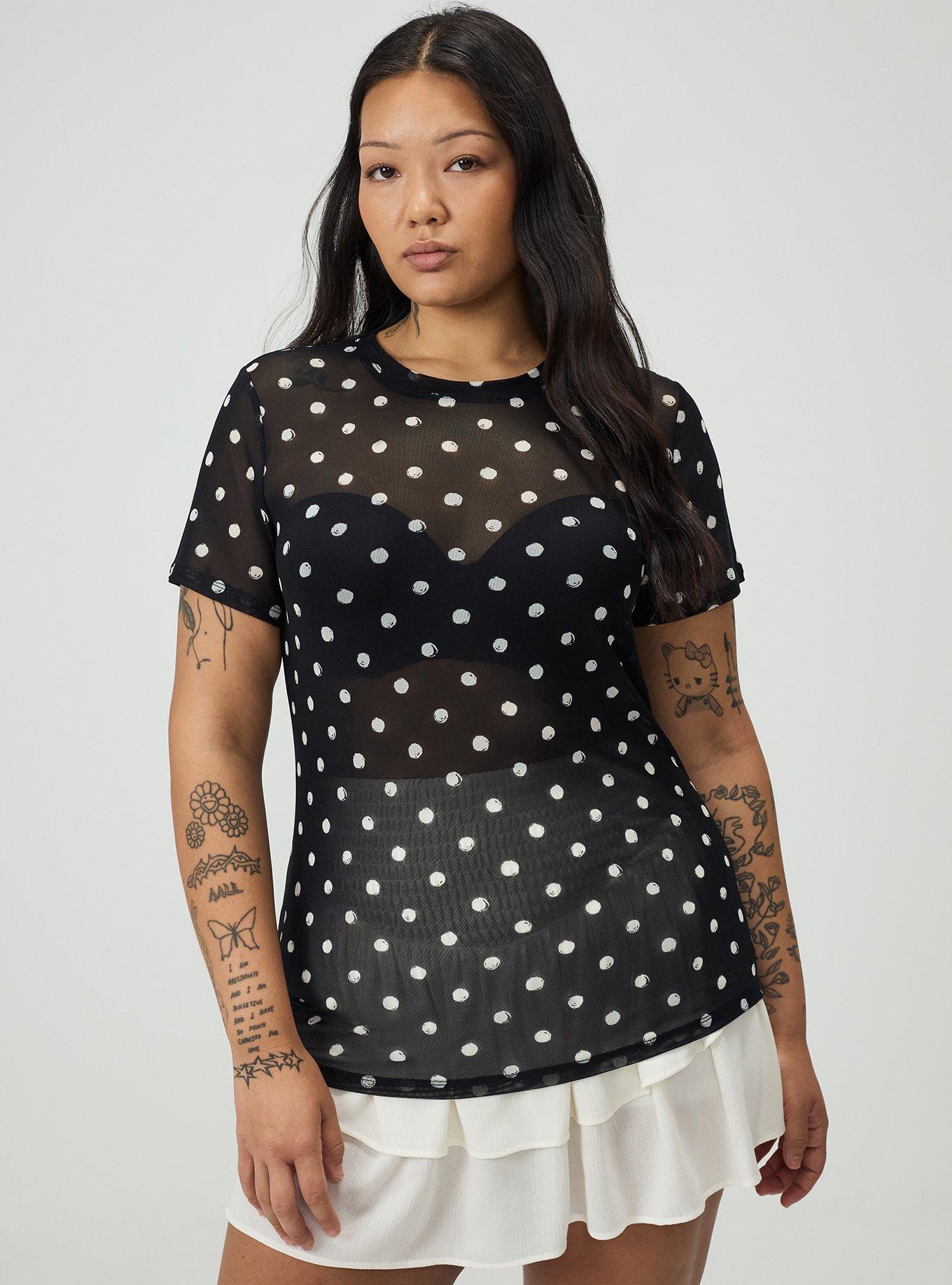 Plus Size Mesh Layering Tee, SCRIBBLE DOT BLACK, hi-res