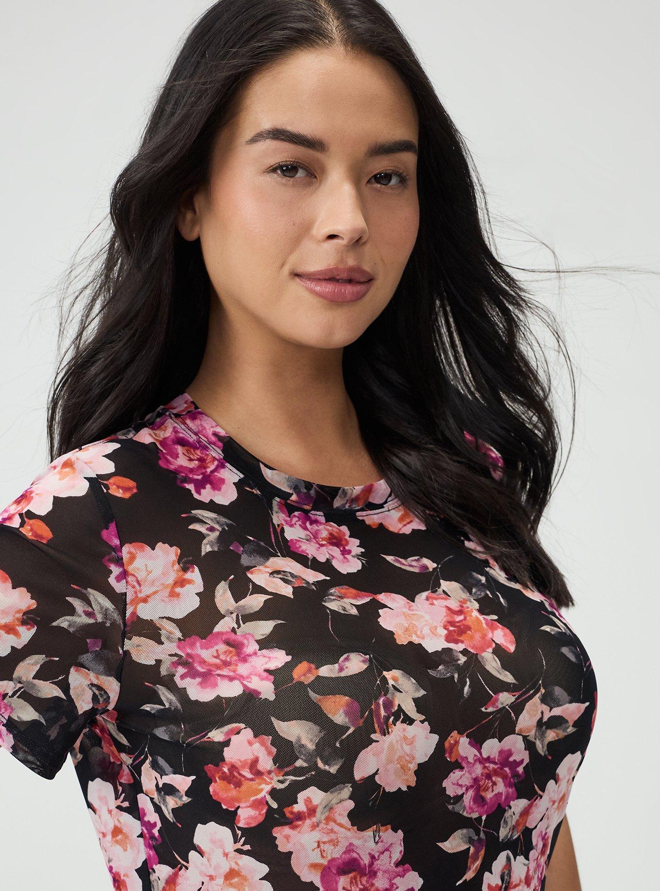 Mesh Layering Tee, AURA FLORAL BLACK, alternate