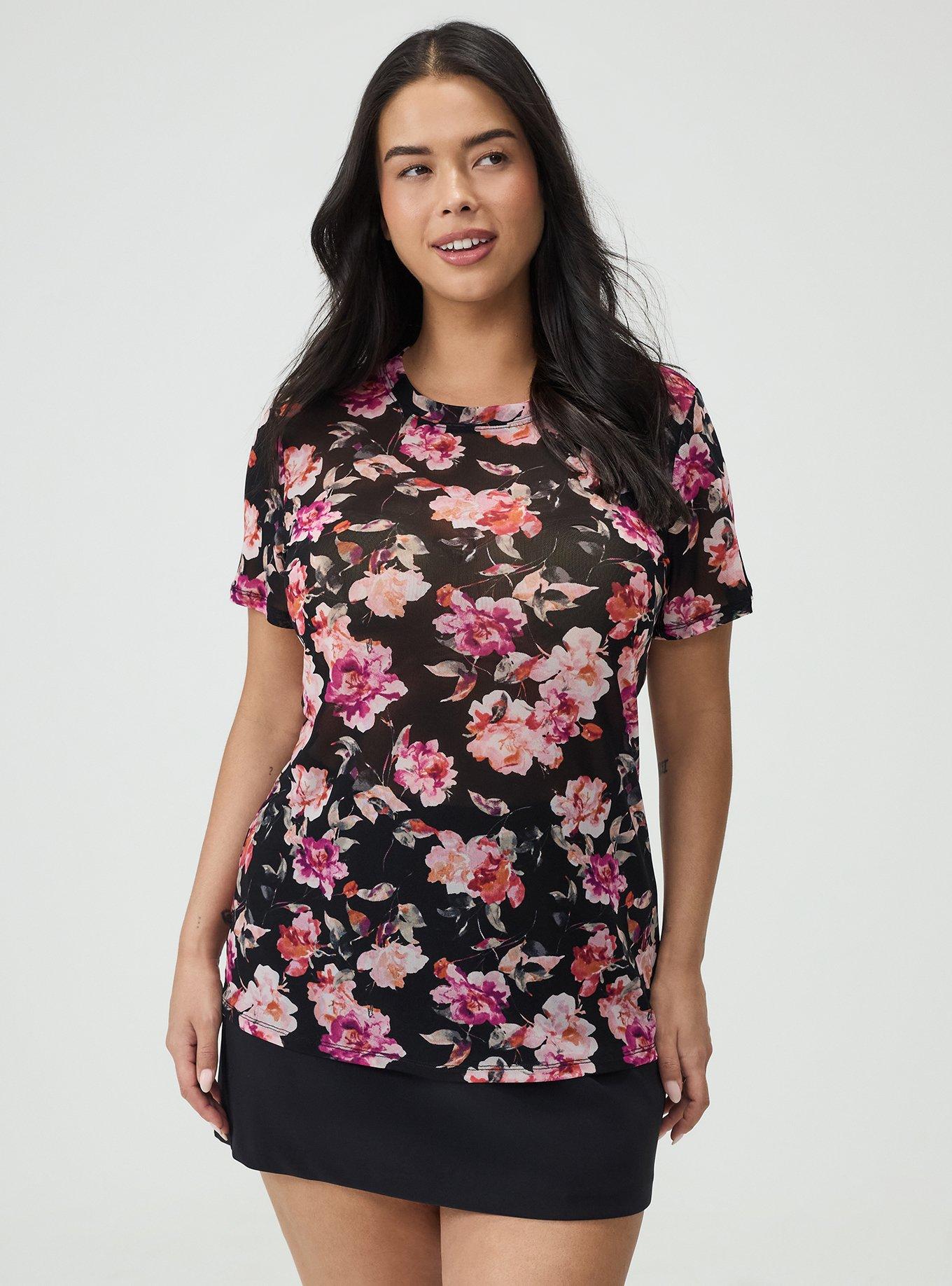 Mesh Layering Tee, AURA FLORAL BLACK, alternate