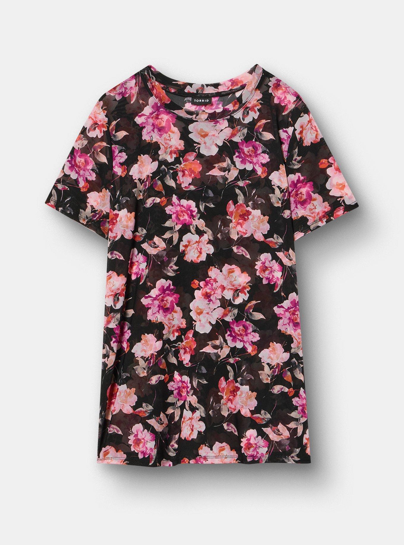 Mesh Layering Tee, AURA FLORAL BLACK, hi-res