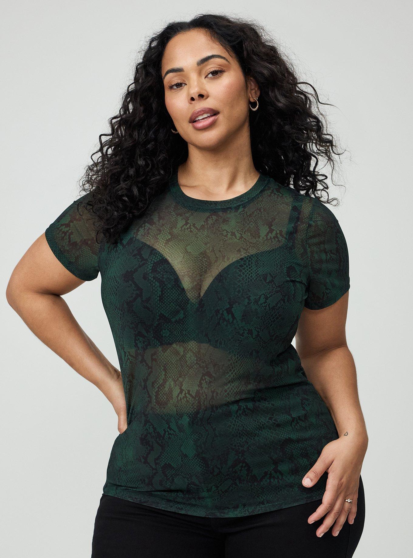 Mesh Layering Tee, LYNDA SNAKE GREEN, hi-res