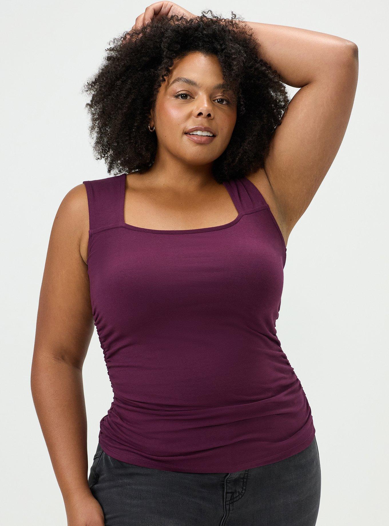 Plus Size Foxy Ruched Square Tank, POTENT PURPLE, hi-res