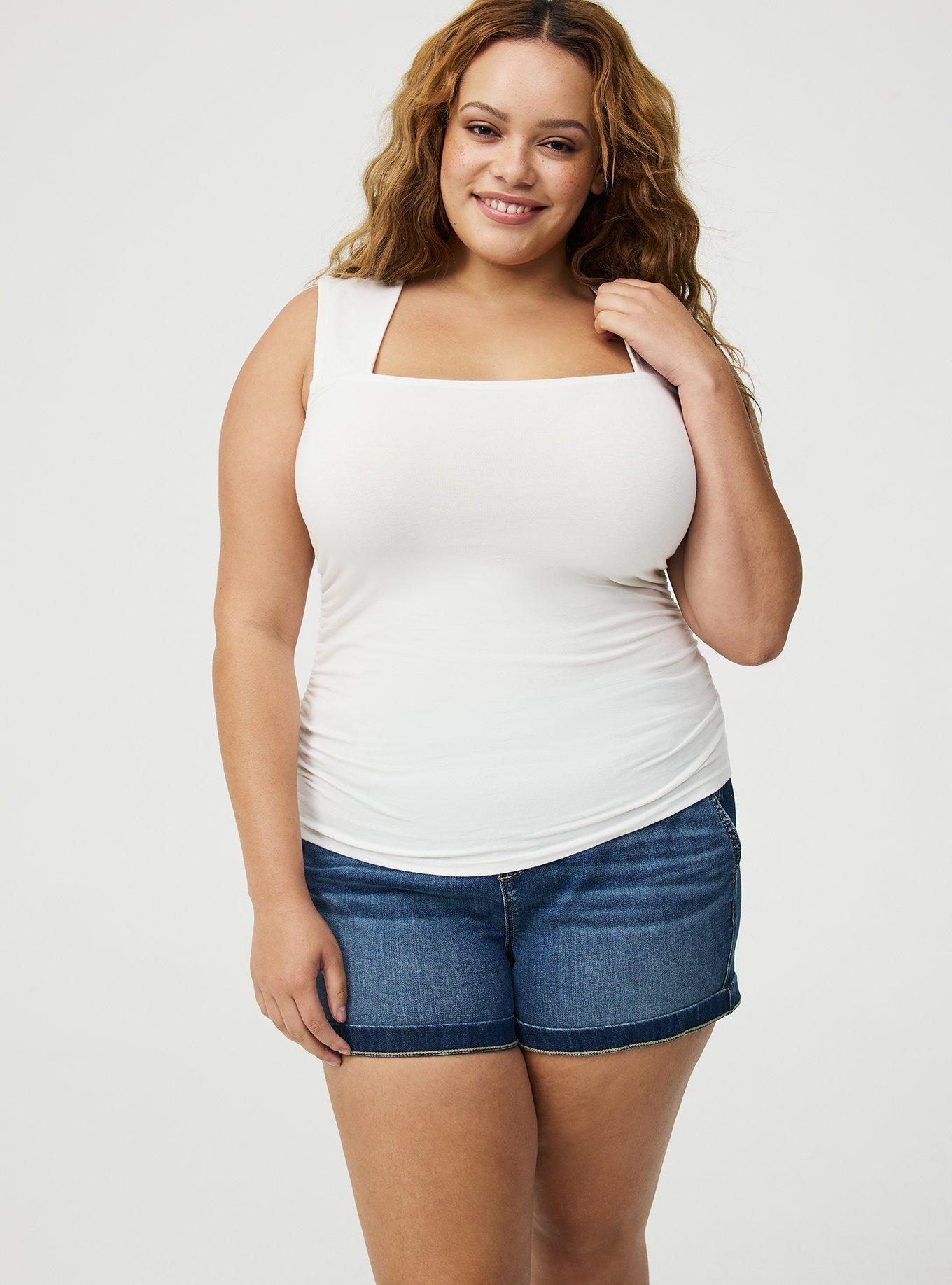 Plus Size Foxy Ruched Square Tank, BLANC DE BLANC, hi-res