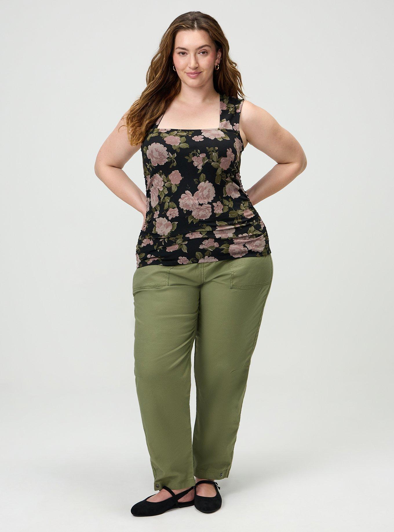 Plus Size Foxy Ruched Square Tank, KAI FLORAL BLACK, alternate