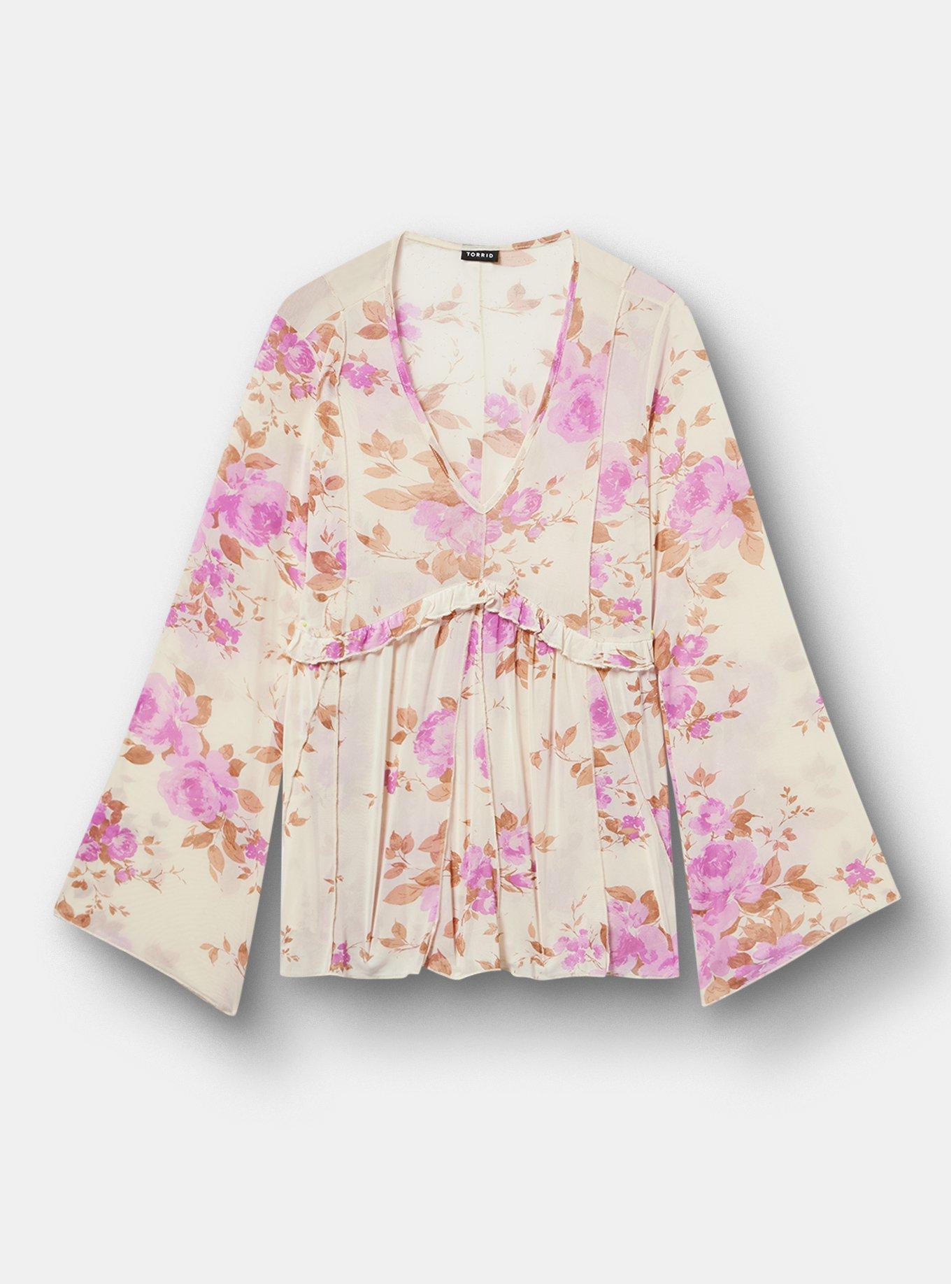 Mesh V-Neck Babydoll Top, REGINA FLORAL IVORY, hi-res