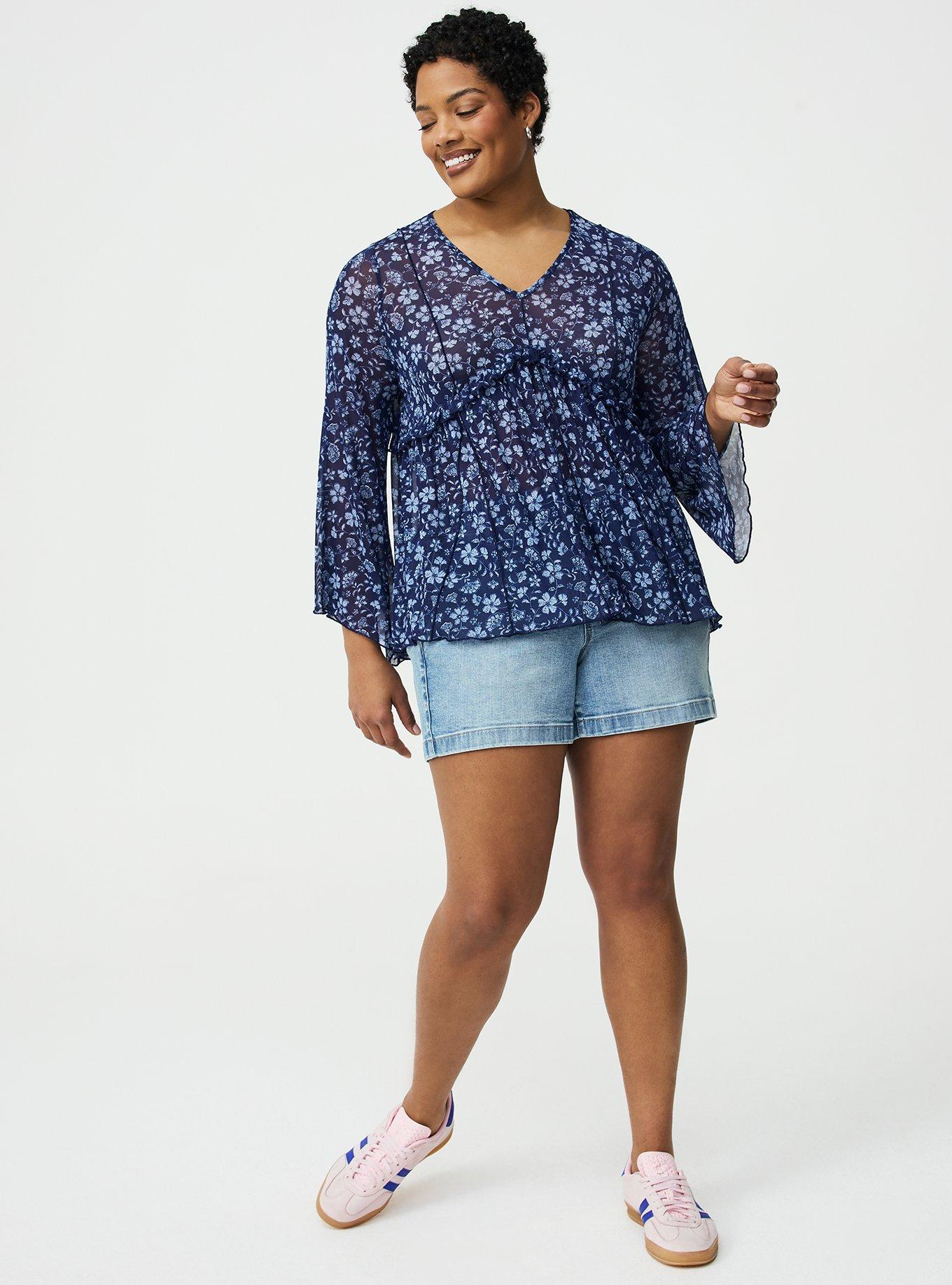 Mesh V-Neck Babydoll Top, RUMBLE JACO NAVY, alternate