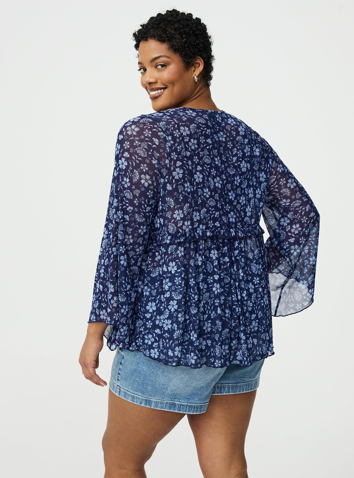 Mesh V-Neck Babydoll Top, RUMBLE JACO NAVY, alternate