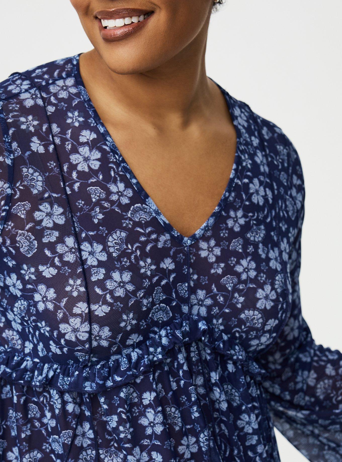 Mesh V-Neck Babydoll Top, RUMBLE JACO NAVY, alternate