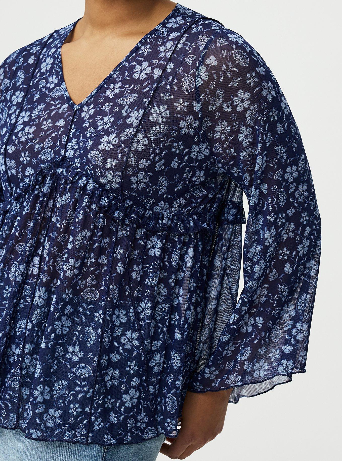 Mesh V-Neck Babydoll Top, RUMBLE JACO NAVY, alternate