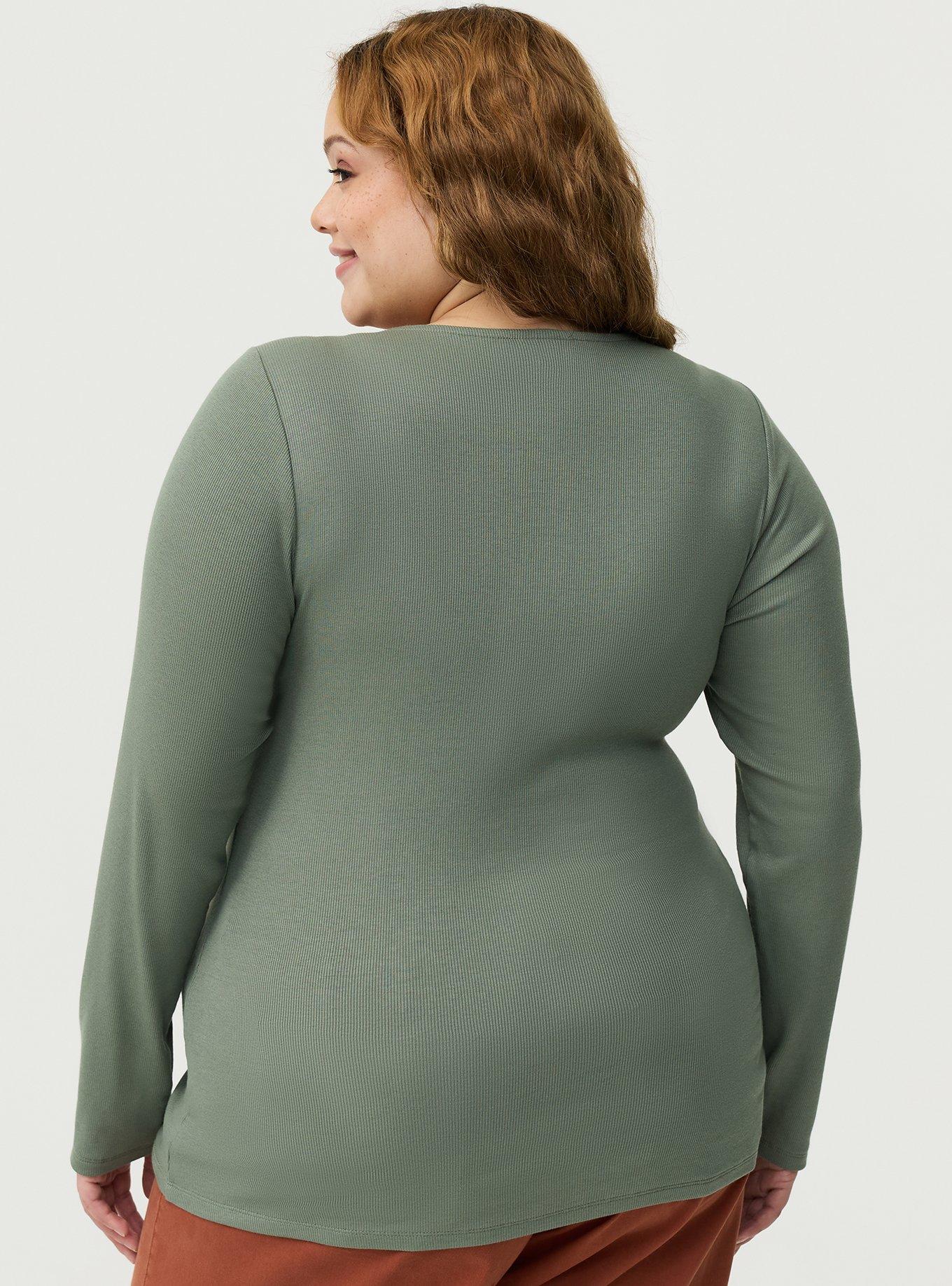 Cotton Modal Crochet Trim Henley Top, AGAVE GREEN, alternate