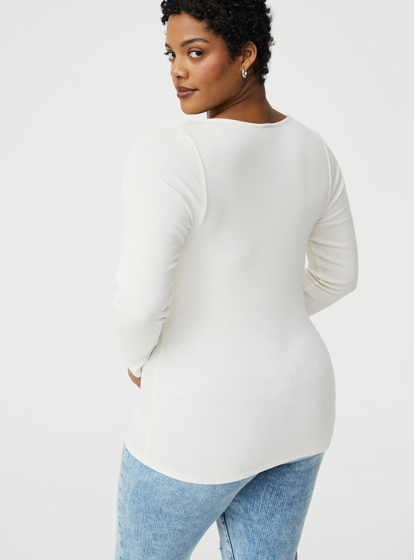 Cotton Modal Crochet Trim Henley Top, WHISPER WHITE, alternate