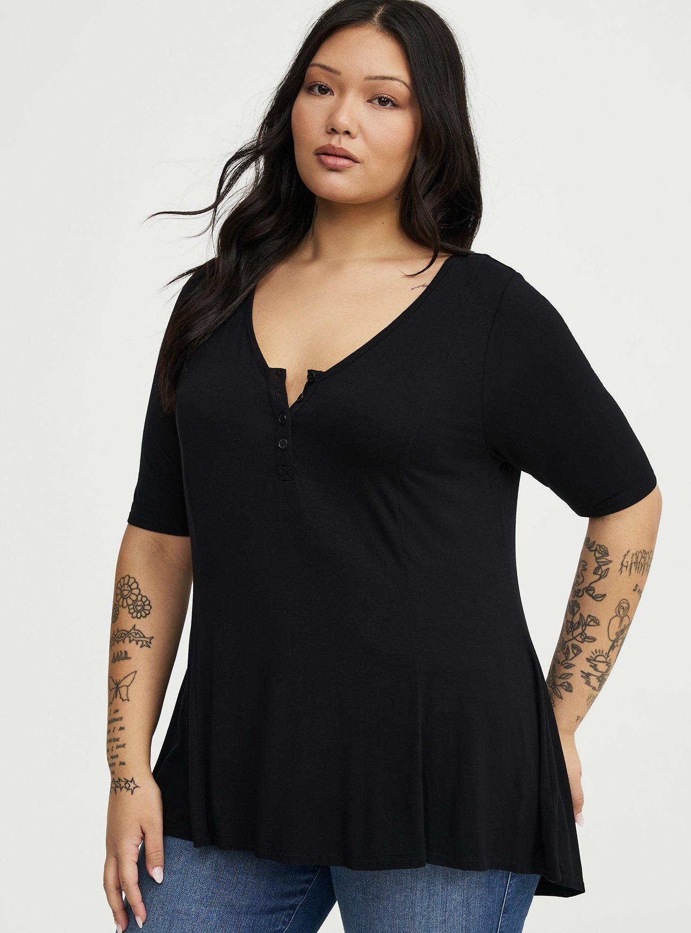 Super Soft V-Neck Fit & Flare Tunic, DEEP BLACK, hi-res