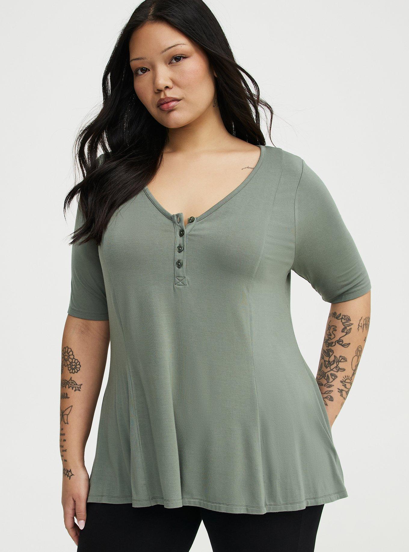 Super Soft V-Neck Fit & Flare Tunic, AGAVE GREEN, hi-res