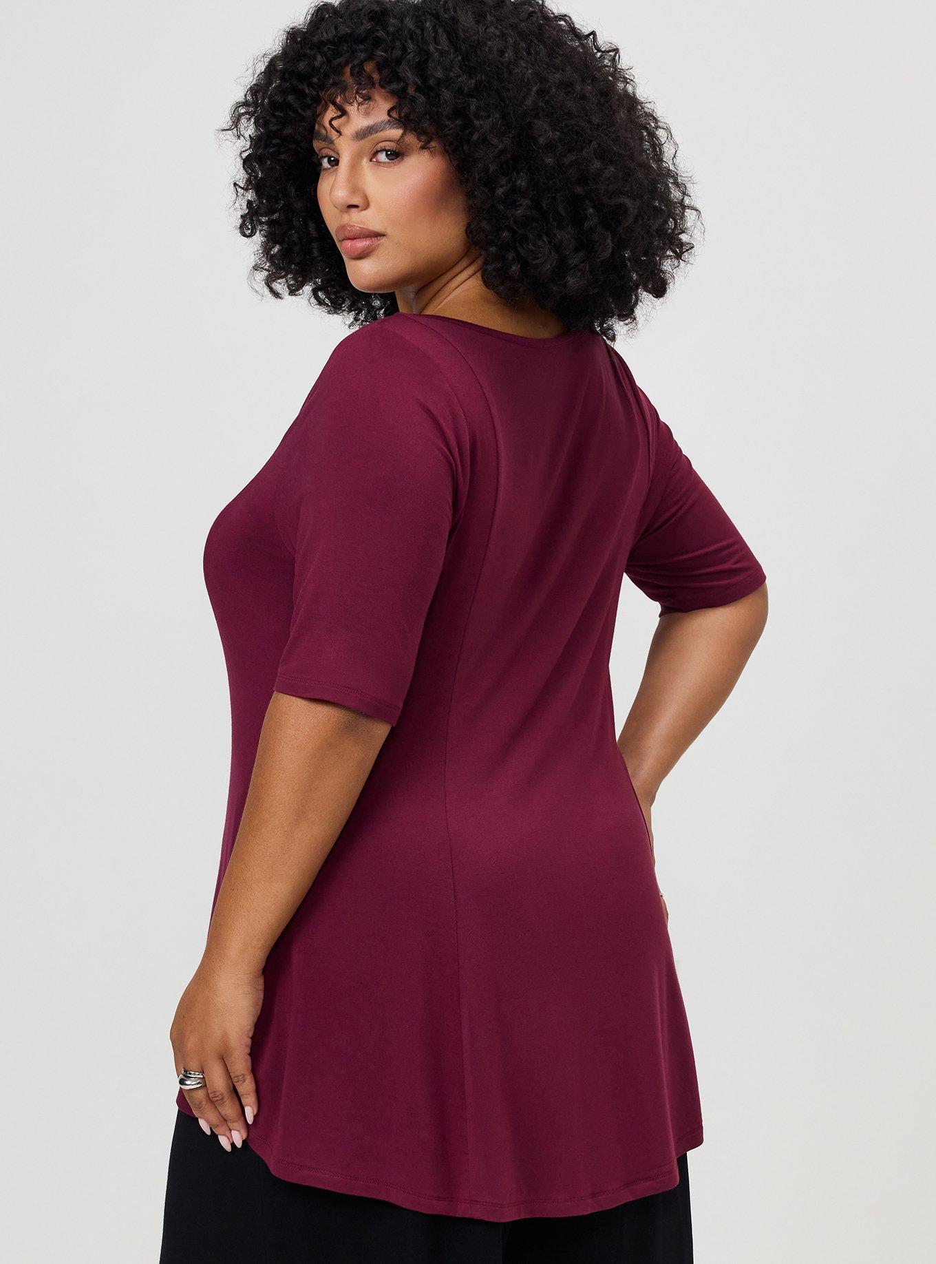 Super Soft V-Neck Fit & Flare Tunic, MAROON BANNER, alternate