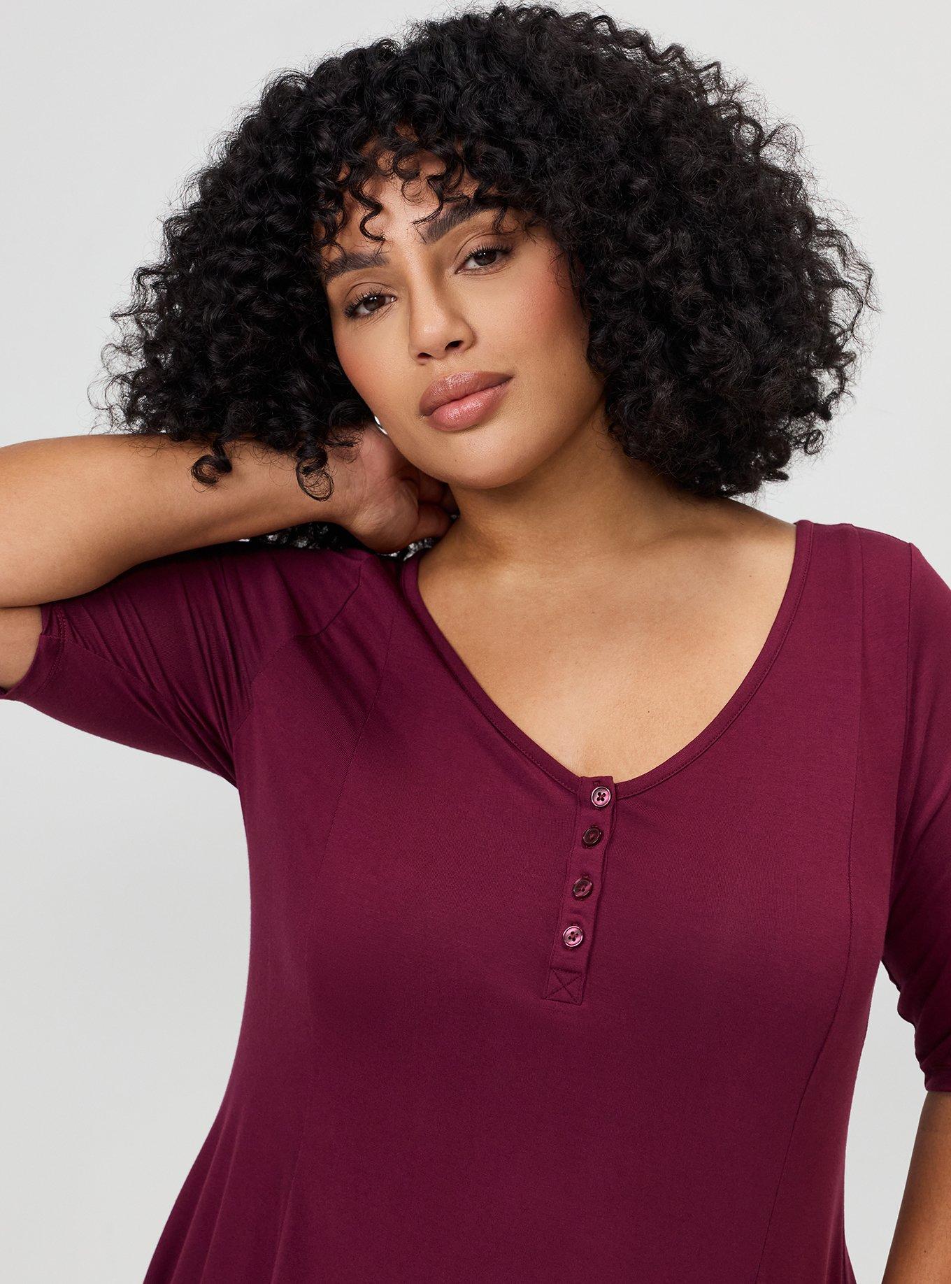 Super Soft V-Neck Fit & Flare Tunic, MAROON BANNER, alternate