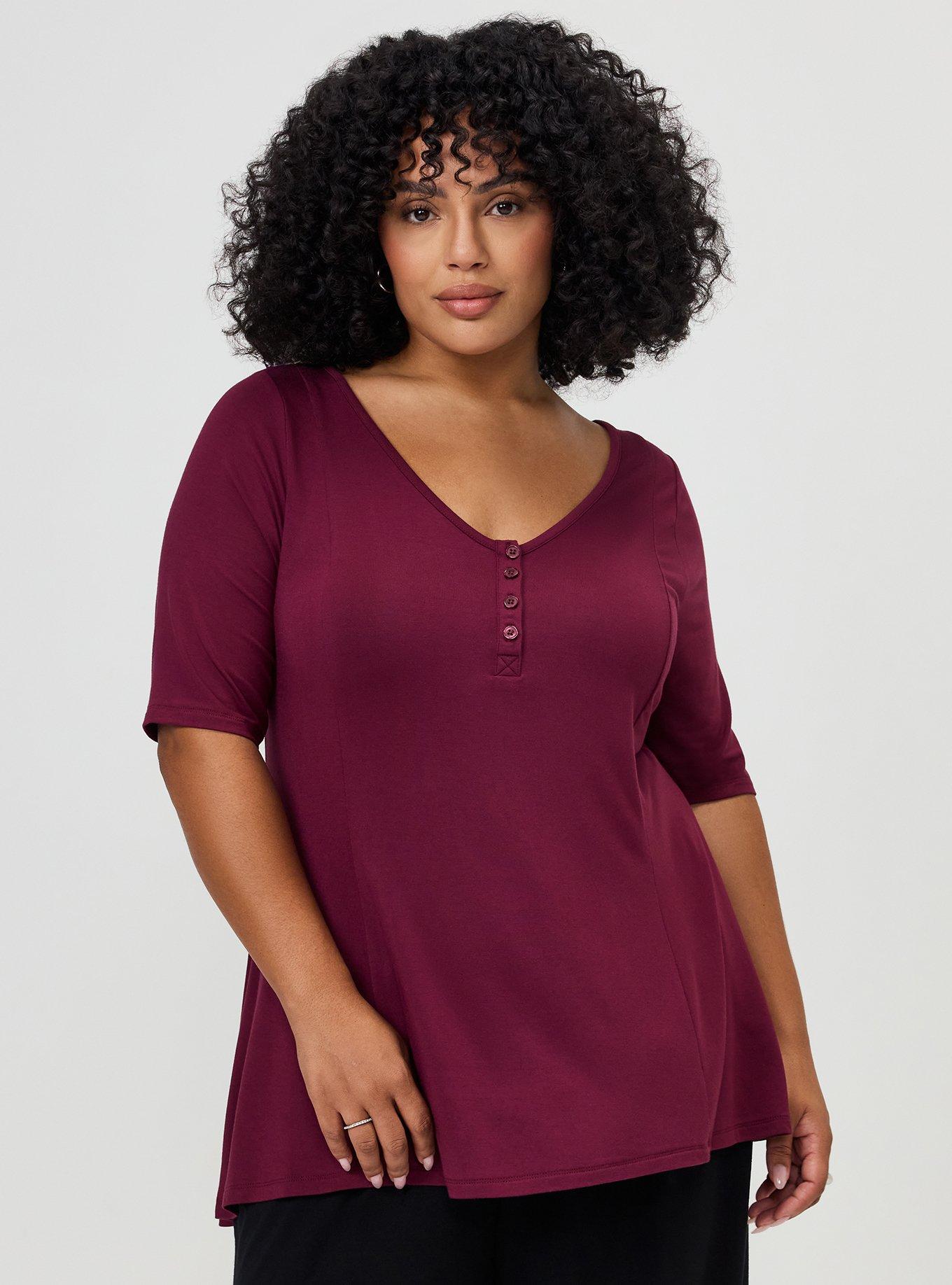 Super Soft V-Neck Fit & Flare Tunic, MAROON BANNER, hi-res