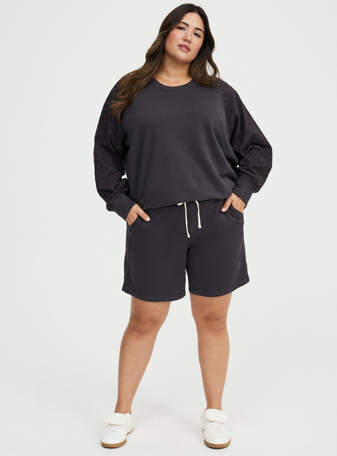 French Terry Eyelet Sleeve Sweatshirt, PHANTOM, alternate