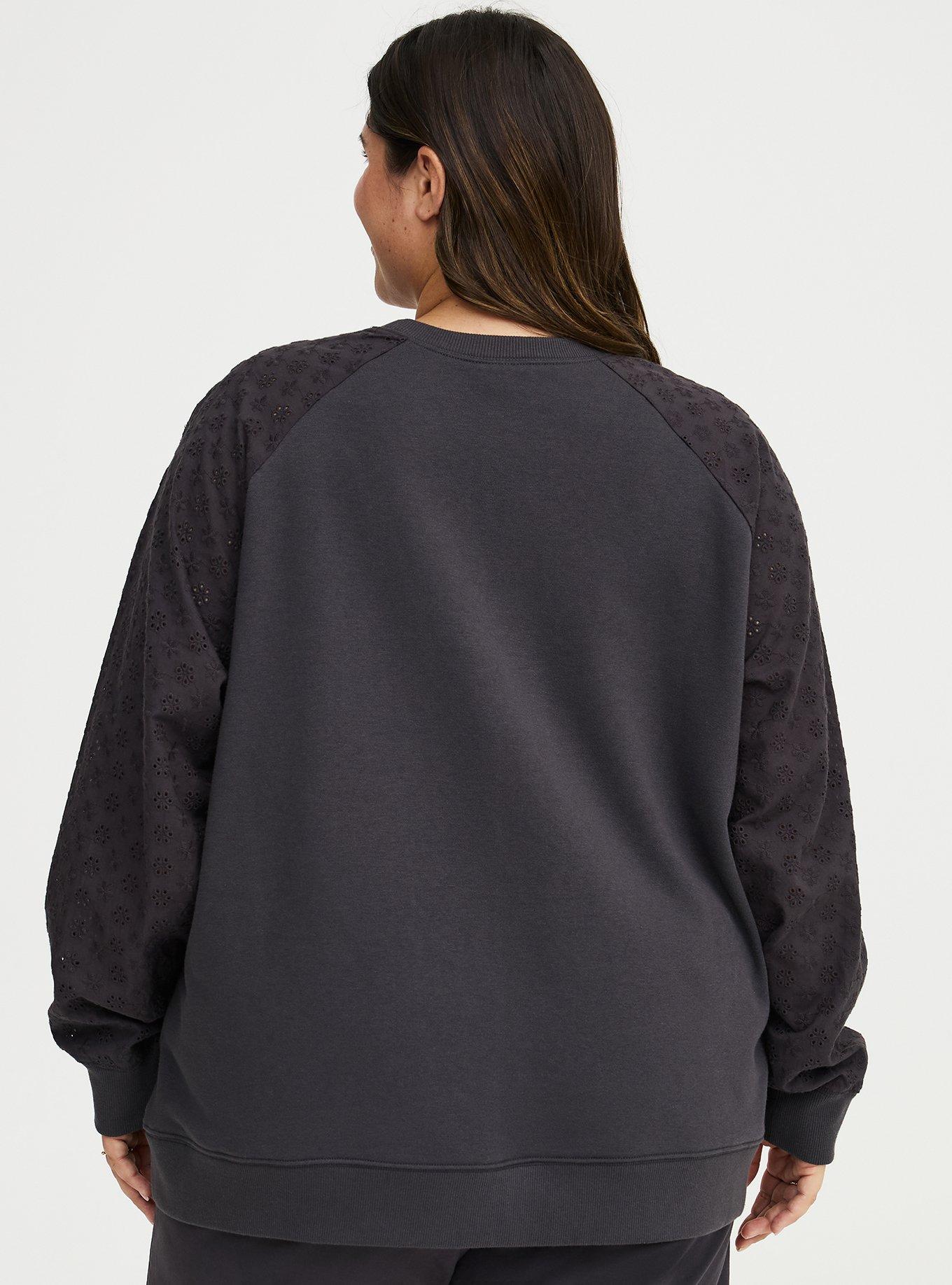 French Terry Eyelet Sleeve Sweatshirt, PHANTOM, alternate