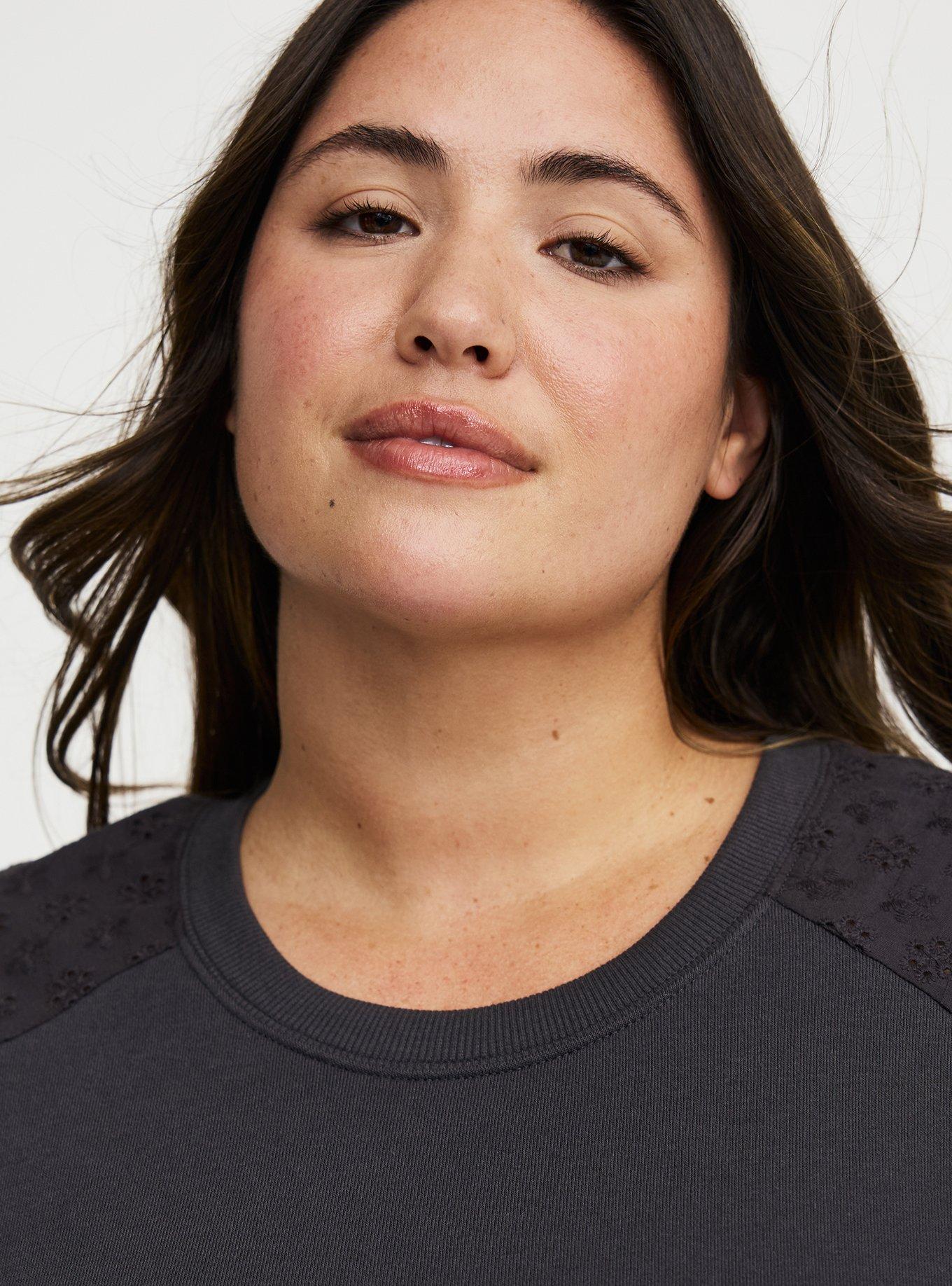 French Terry Eyelet Sleeve Sweatshirt, PHANTOM, alternate