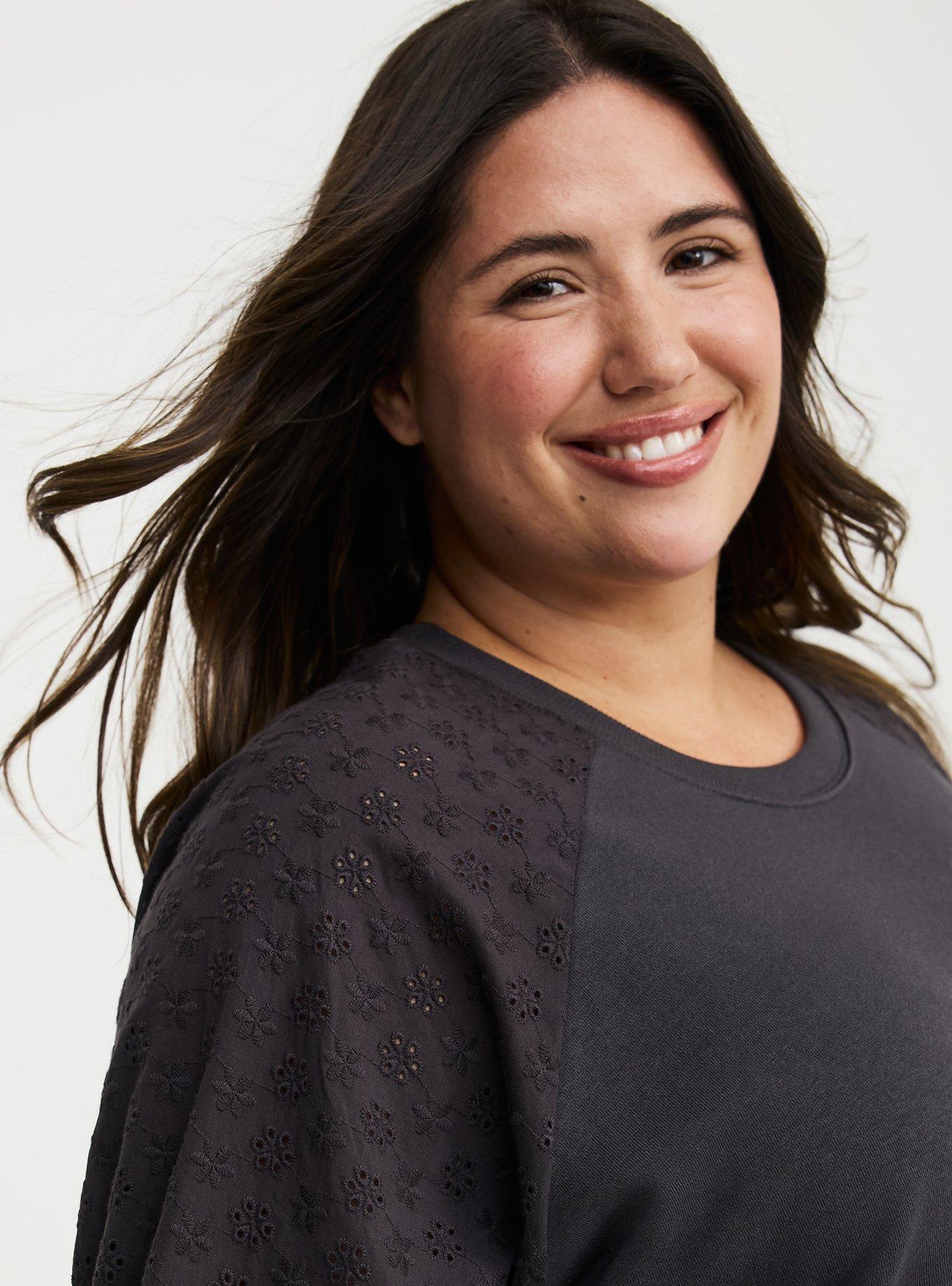 French Terry Eyelet Sleeve Sweatshirt, PHANTOM, alternate