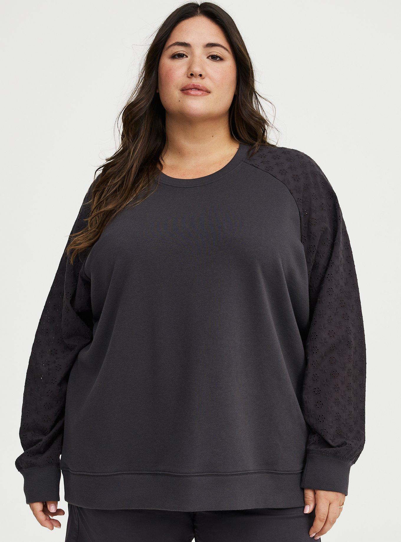 French Terry Eyelet Sleeve Sweatshirt, PHANTOM, hi-res