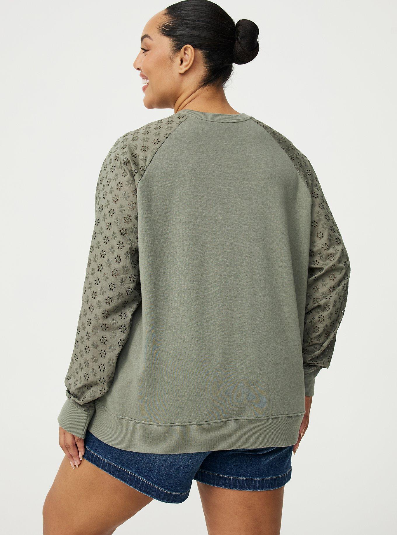 French Terry Eyelet Sleeve Sweatshirt, AGAVE GREEN, alternate