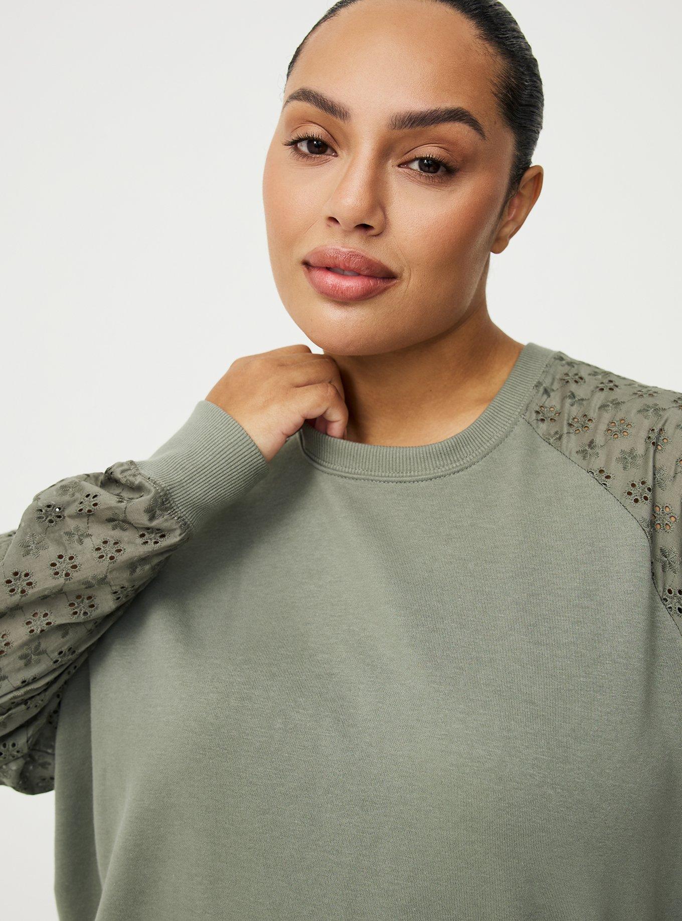 Plus Size - French Terry Eyelet Sleeve Sweatshirt - Torrid