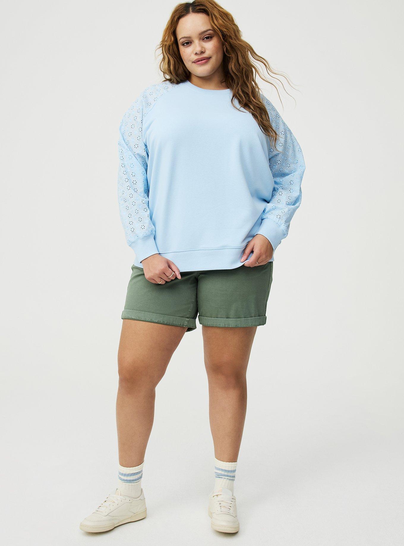 French Terry Eyelet Sleeve Sweatshirt, CERULEAN, alternate